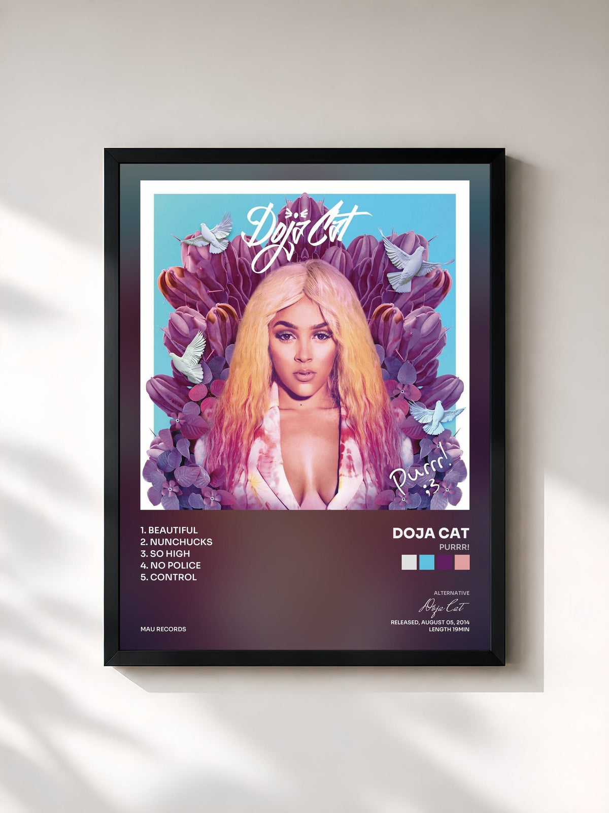 #noir Tableau de l'album Purrr! de Doja Cat, cadre noir, imprimé et encadré en France