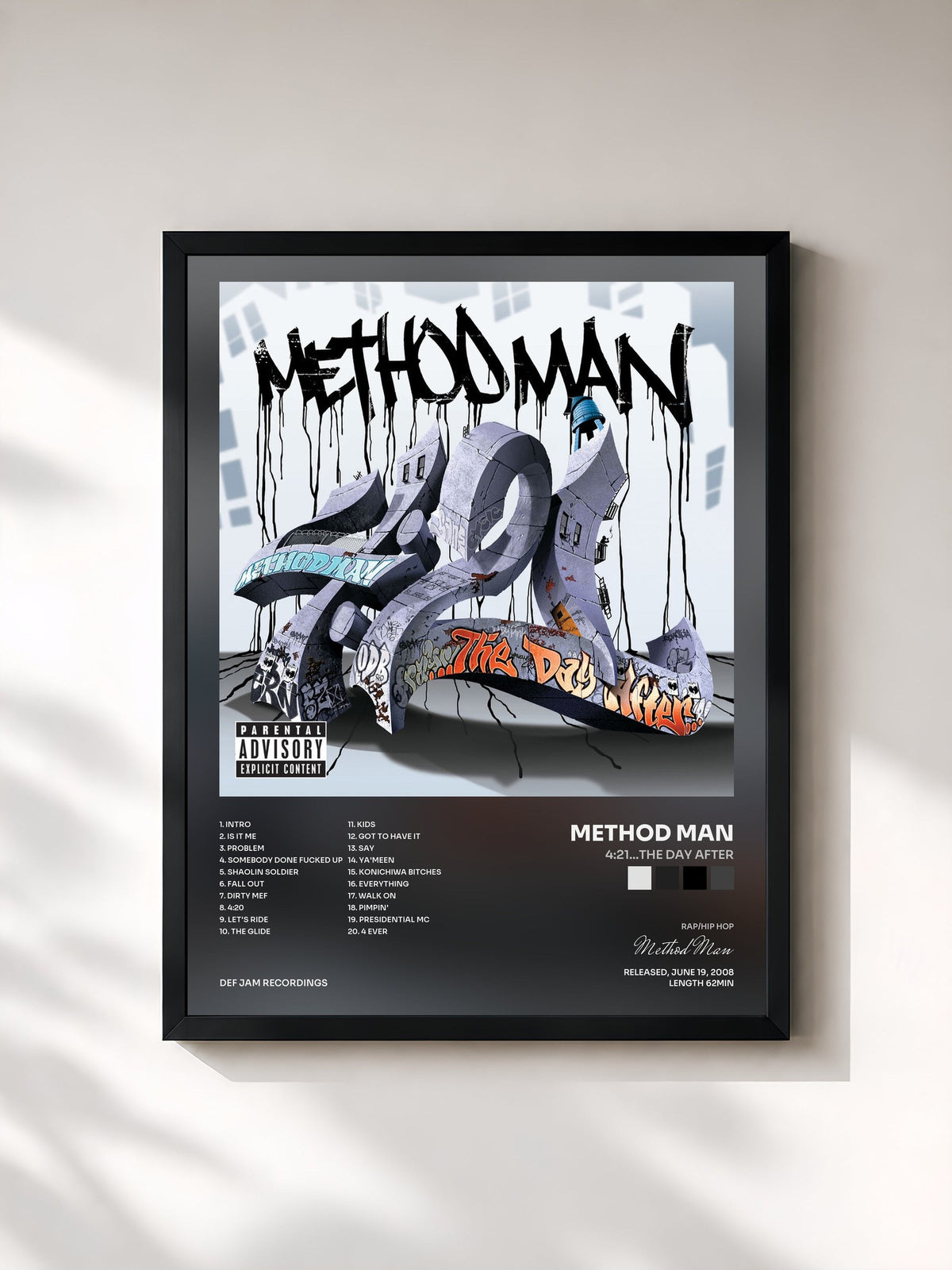 #noir Tableau de l'album 4:21...The Day After de Method Man, cadre noir, imprimé et encadré en France