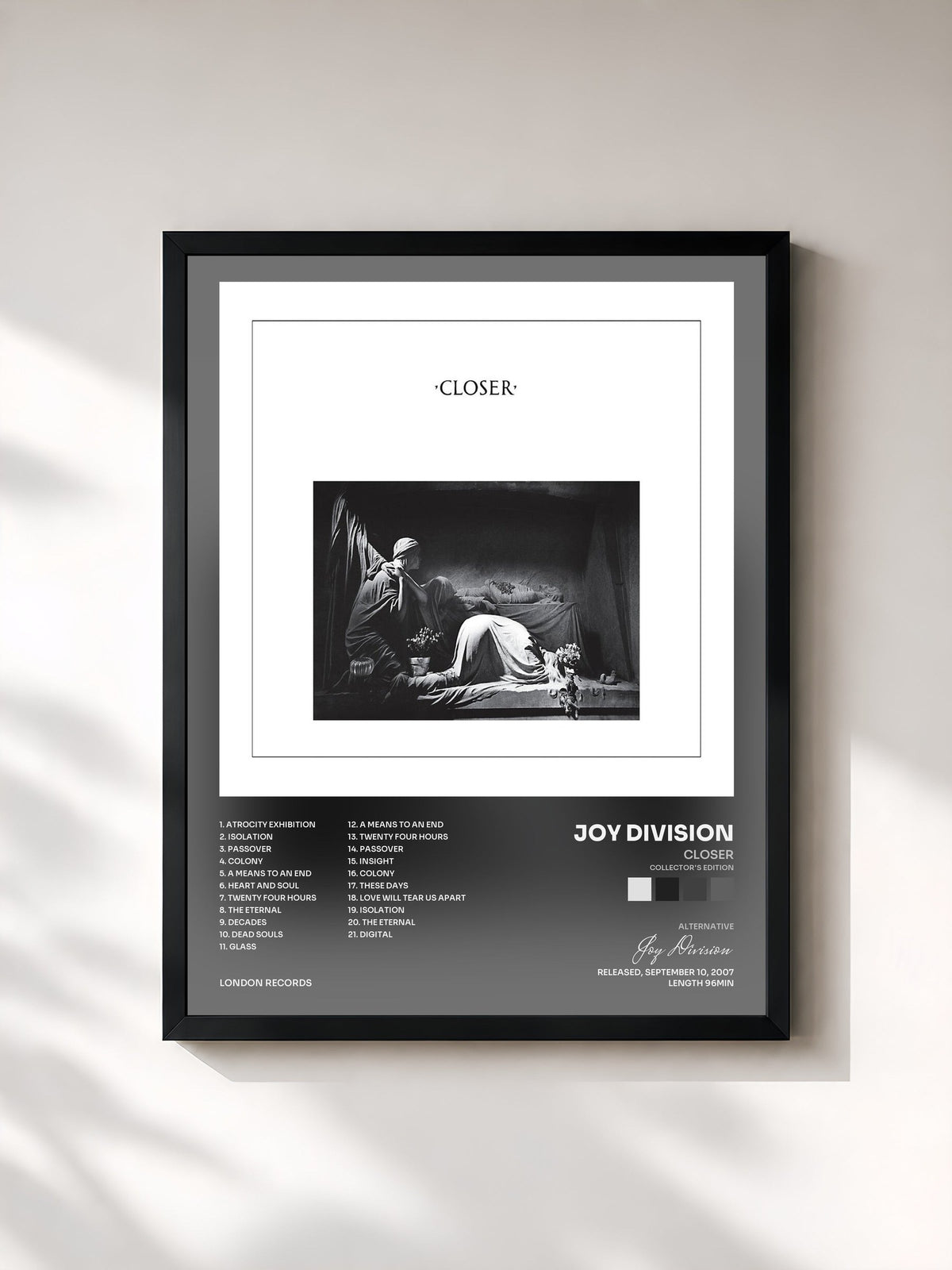#noir Tableau de l'album Closer (Collector's Edition) de Joy Division, cadre noir, imprimé et encadré en France