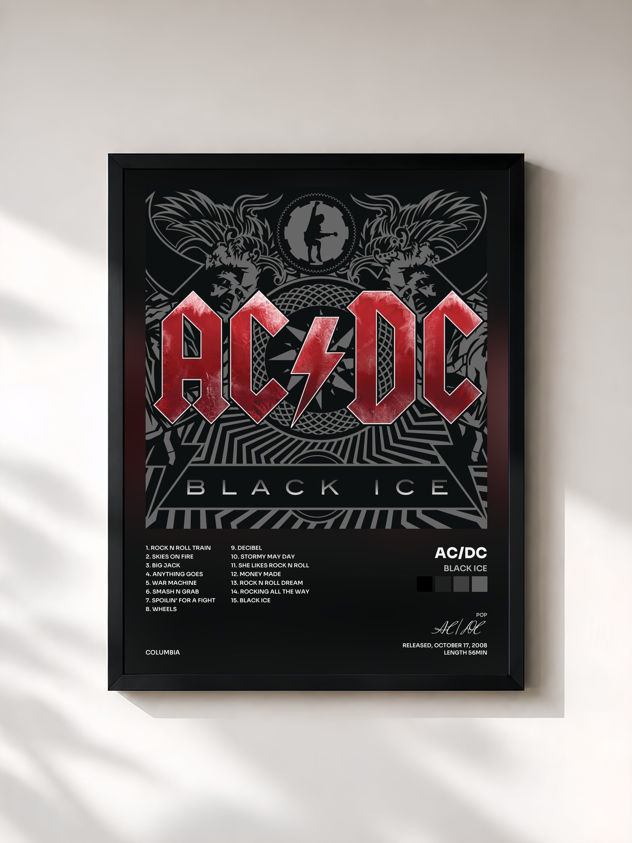 #noir Tableau de l'album Black Ice de AC/DC, cadre noir, imprimé et encadré en France