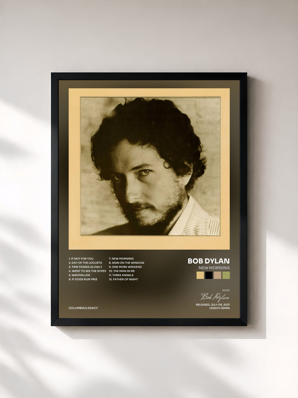 #noir Tableau de l'album New Morning de Bob Dylan, cadre noir, imprimé et encadré en France