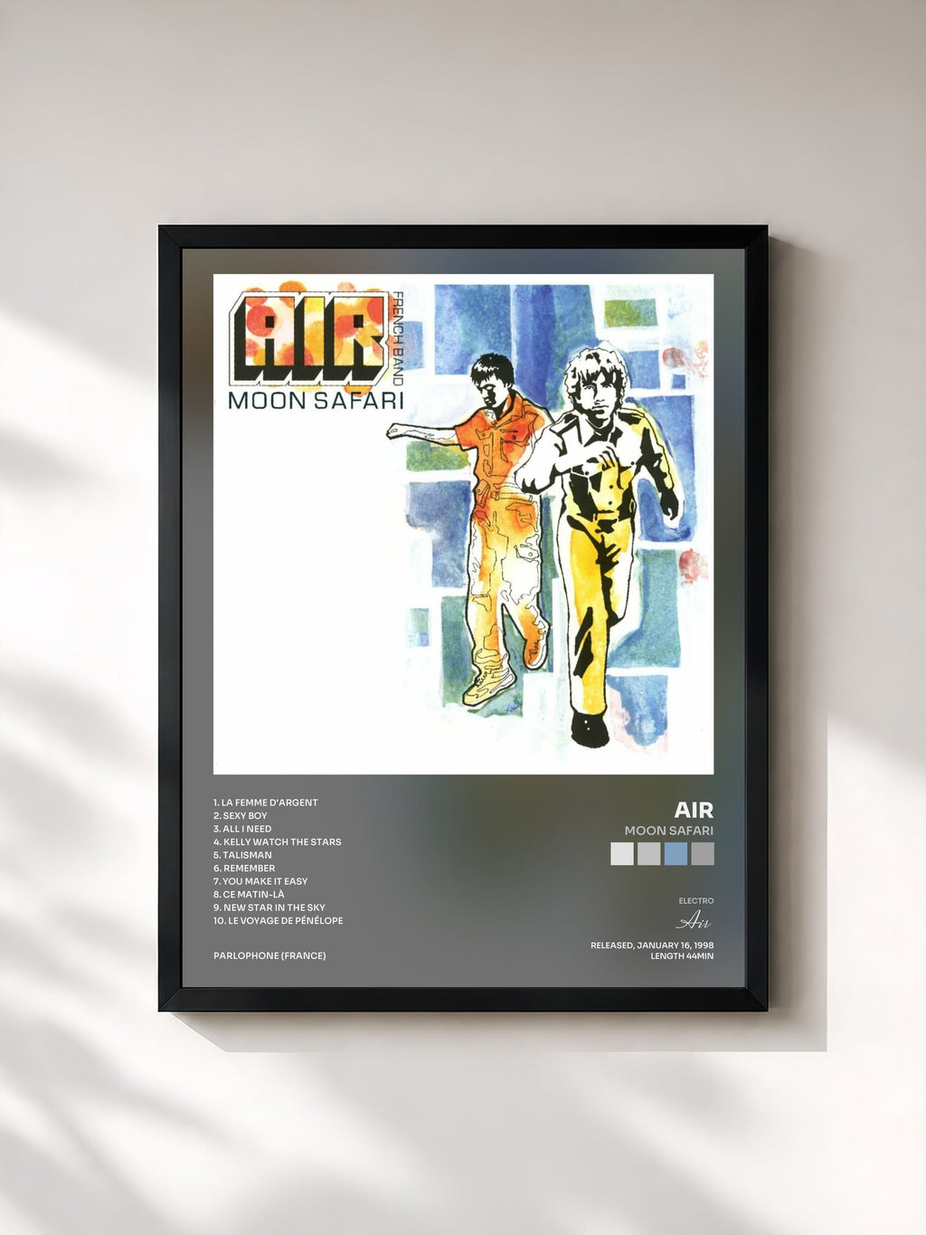 #noir Tableau de l'album Moon Safari de Air, cadre noir, imprimé et encadré en France