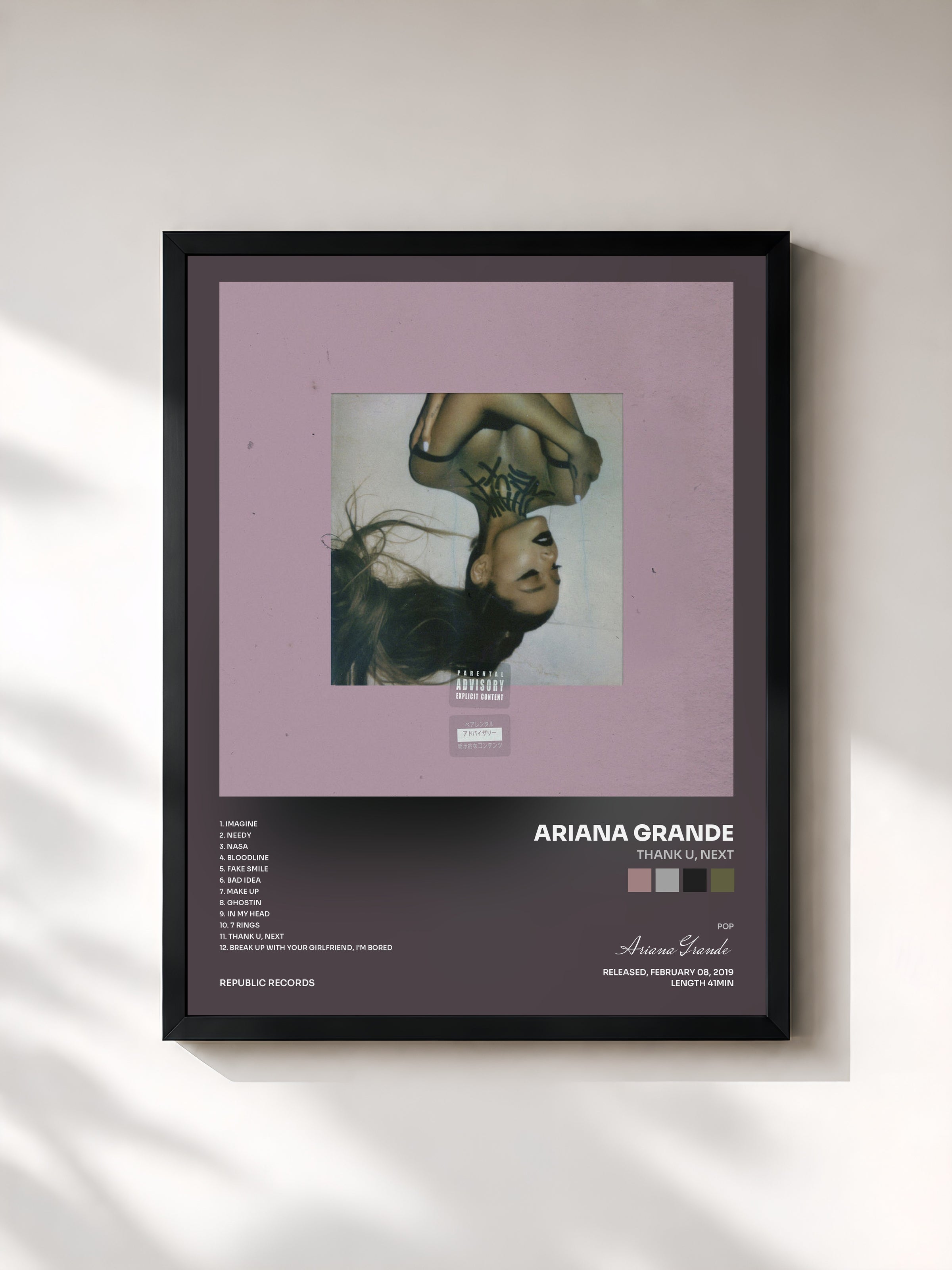 #noir thank u, next di Ariana Grande in stampa incorniciata, cornice nera, stampata e incorniciata in Francia