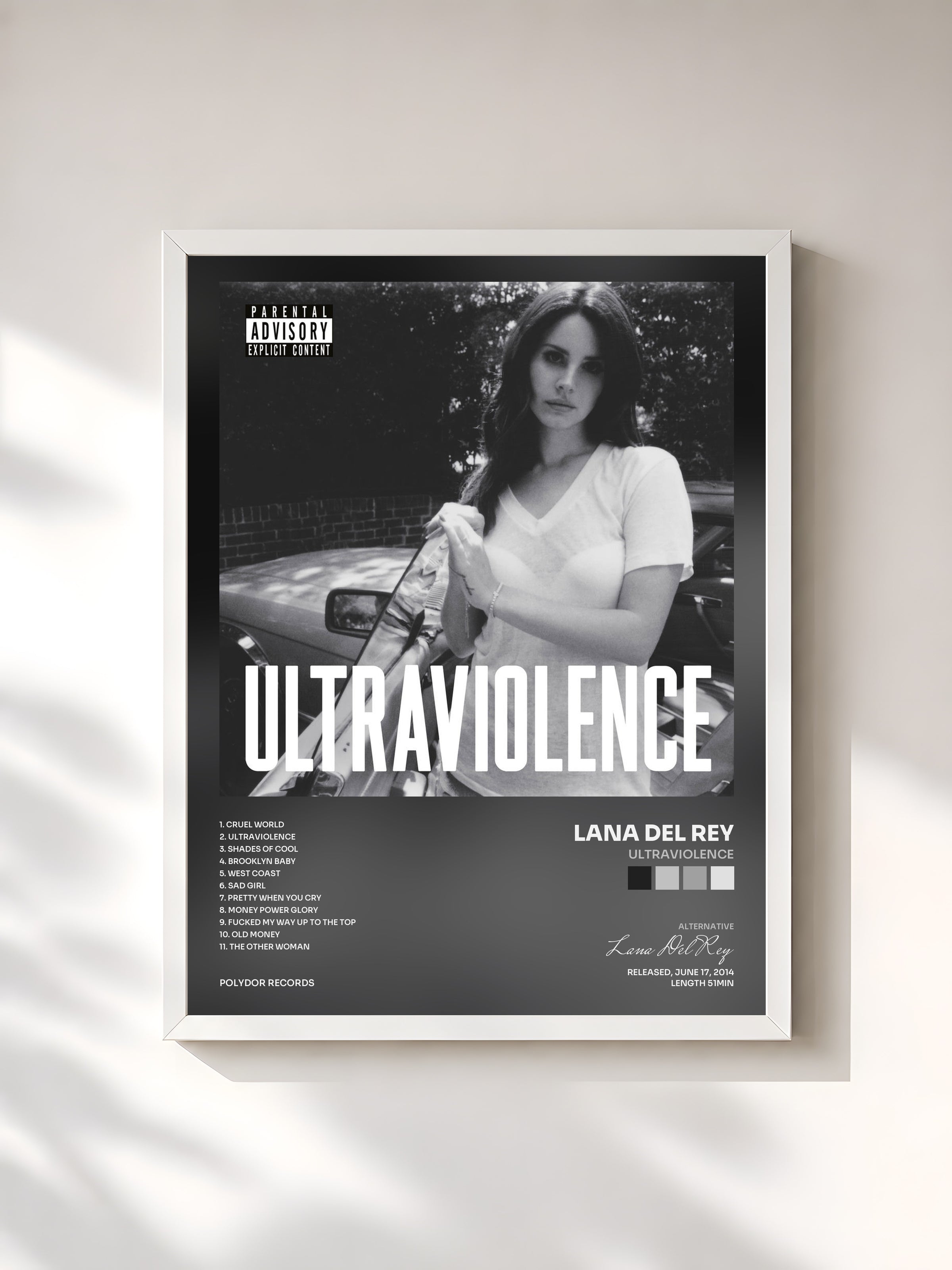 #blanc Ultraviolence di Lana Del Rey in stampa incorniciata, cornice bianca, stampata e incorniciata in Francia
