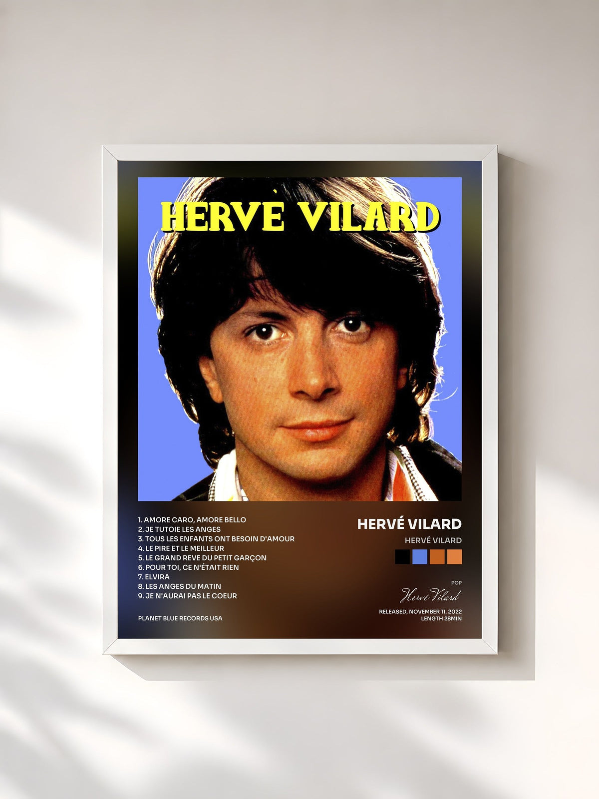 #blanc Hervé Vilard by Hervé Vilard as a framed art print, white frame, printed and framed in France