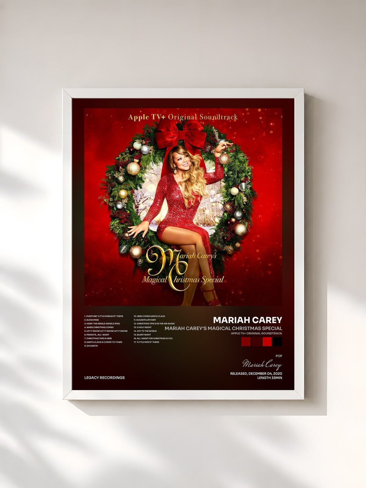 #blanc Tableau de l'album Mariah Carey's Magical Christmas Special (Apple TV+ Original Soundtrack) de Mariah Carey, cadre blanc, imprimé et encadré en France