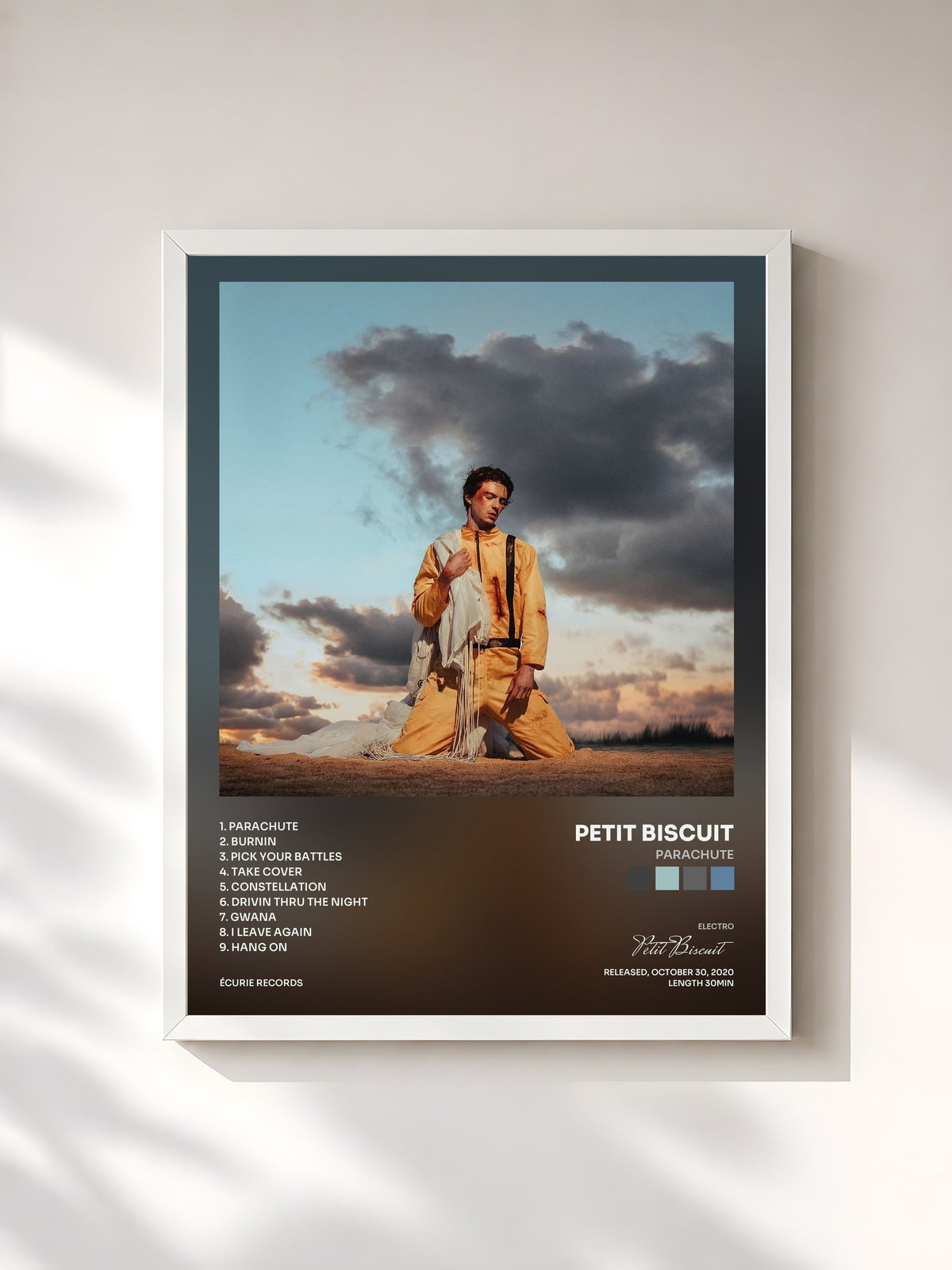 #blanc Tableau de l'album Parachute de Petit Biscuit, cadre blanc, imprimé et encadré en France