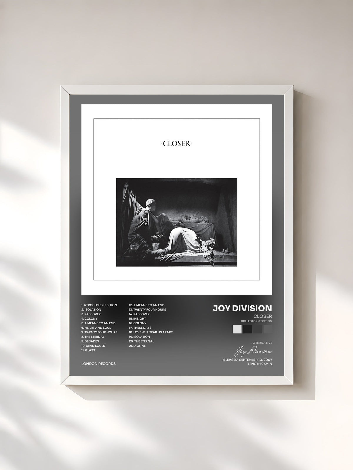 #blanc Tableau de l'album Closer (Collector's Edition) de Joy Division, cadre blanc, imprimé et encadré en France
