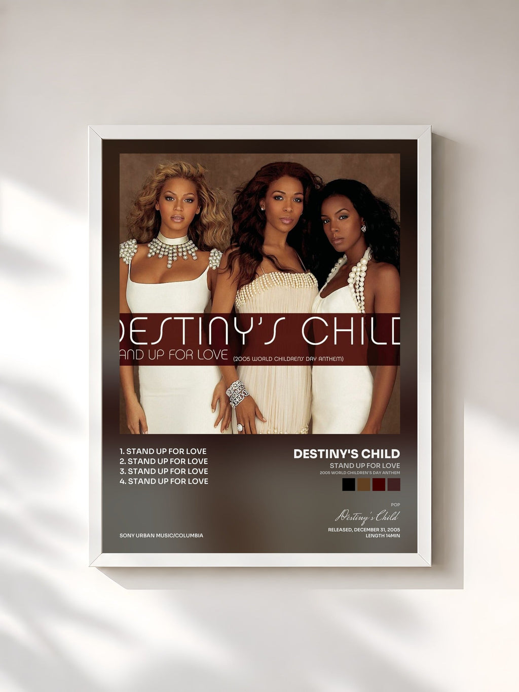 #blanc Stand Up For Love (2005 World Children's Day Anthem) by Destiny's Child as a framed art print, white frame, printed and framed in France