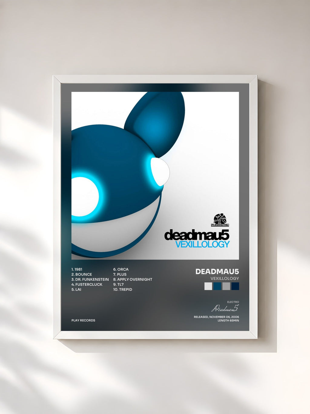 #blanc Tableau de l'album Vexillology de Deadmau5, cadre blanc, imprimé et encadré en France