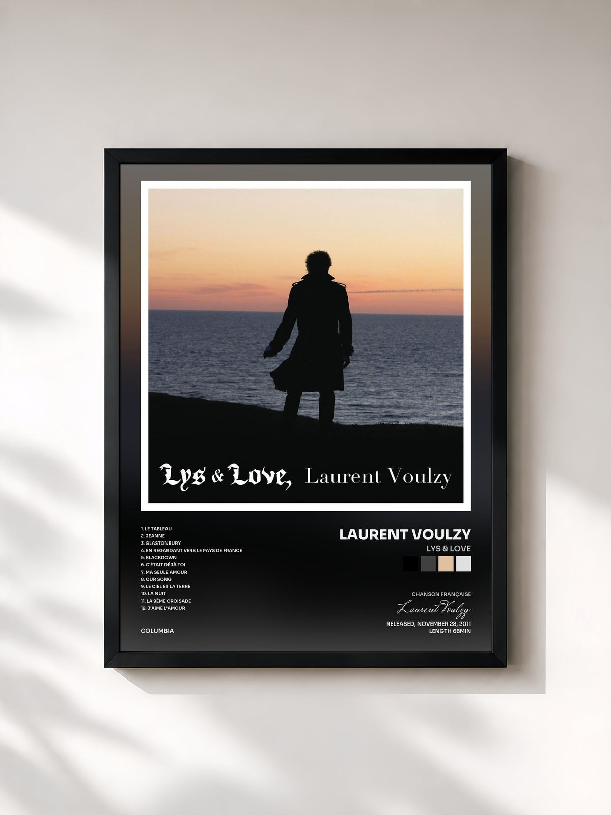 #noir Tableau de l'album Lys & Love de Laurent Voulzy, cadre noir, imprimé et encadré en France