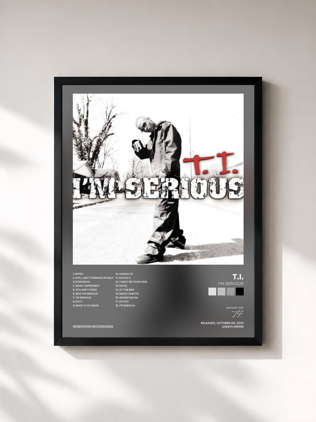 #noir Tableau de l'album I'm Serious de T.I., cadre noir, imprimé et encadré en France