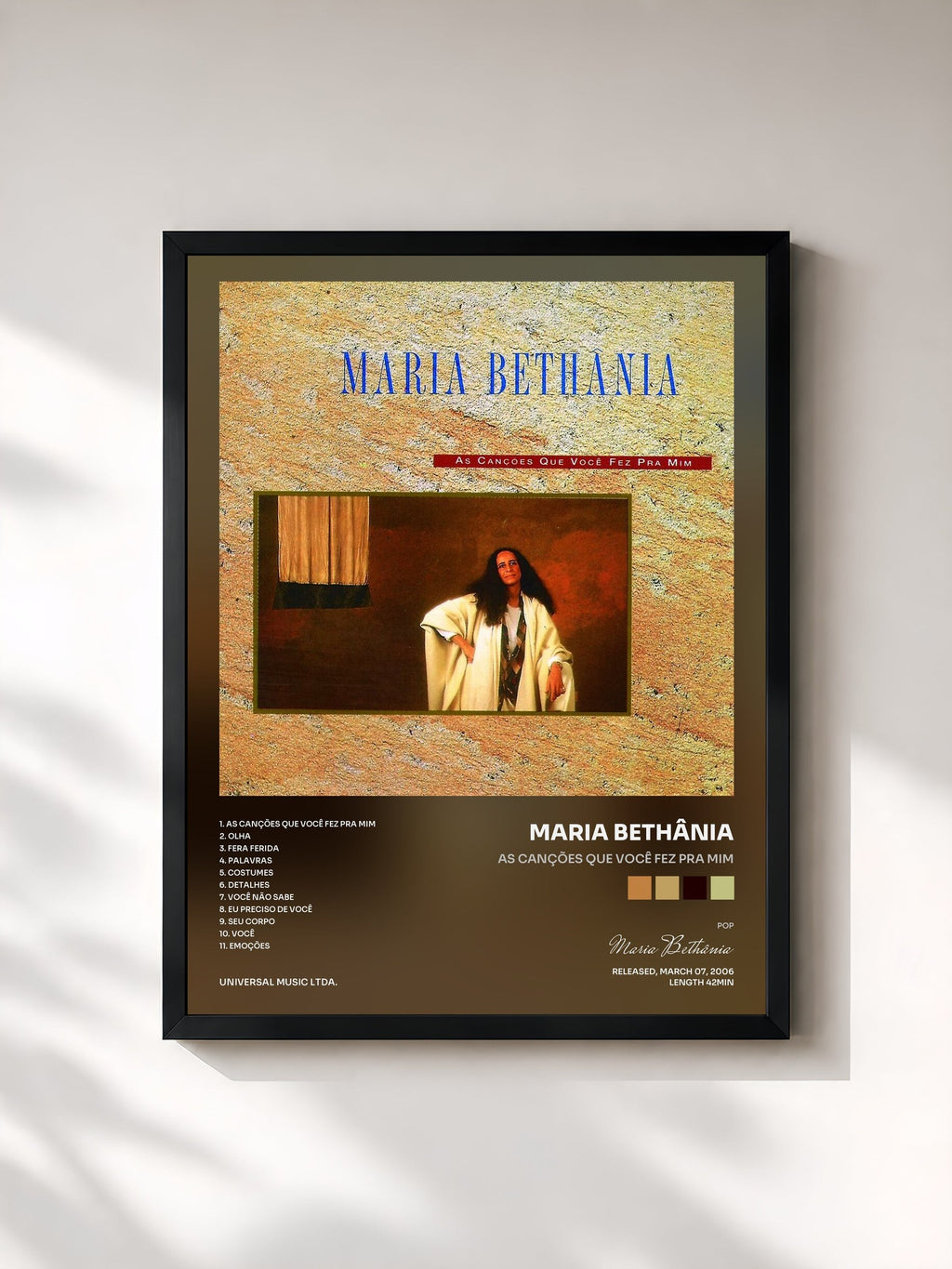 #noir Tableau de l'album As Canções Que Você Fez Pra Mim de Maria Bethânia, cadre noir, imprimé et encadré en France