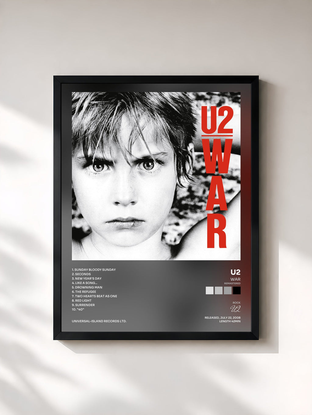 #noir War (Remastered) von U2 als gerahmter Kunstdruck, schwarzer Rahmen, gedruckt und gerahmt in Frankreich