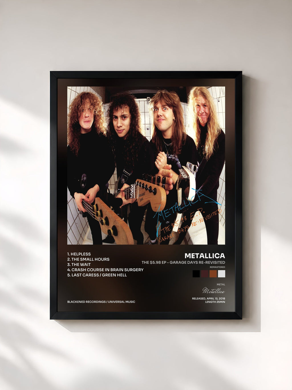 #noir Tableau de l'album The $5.98 EP - Garage Days Re-Revisited (Remastered) de Metallica, cadre noir, imprimé et encadré en France