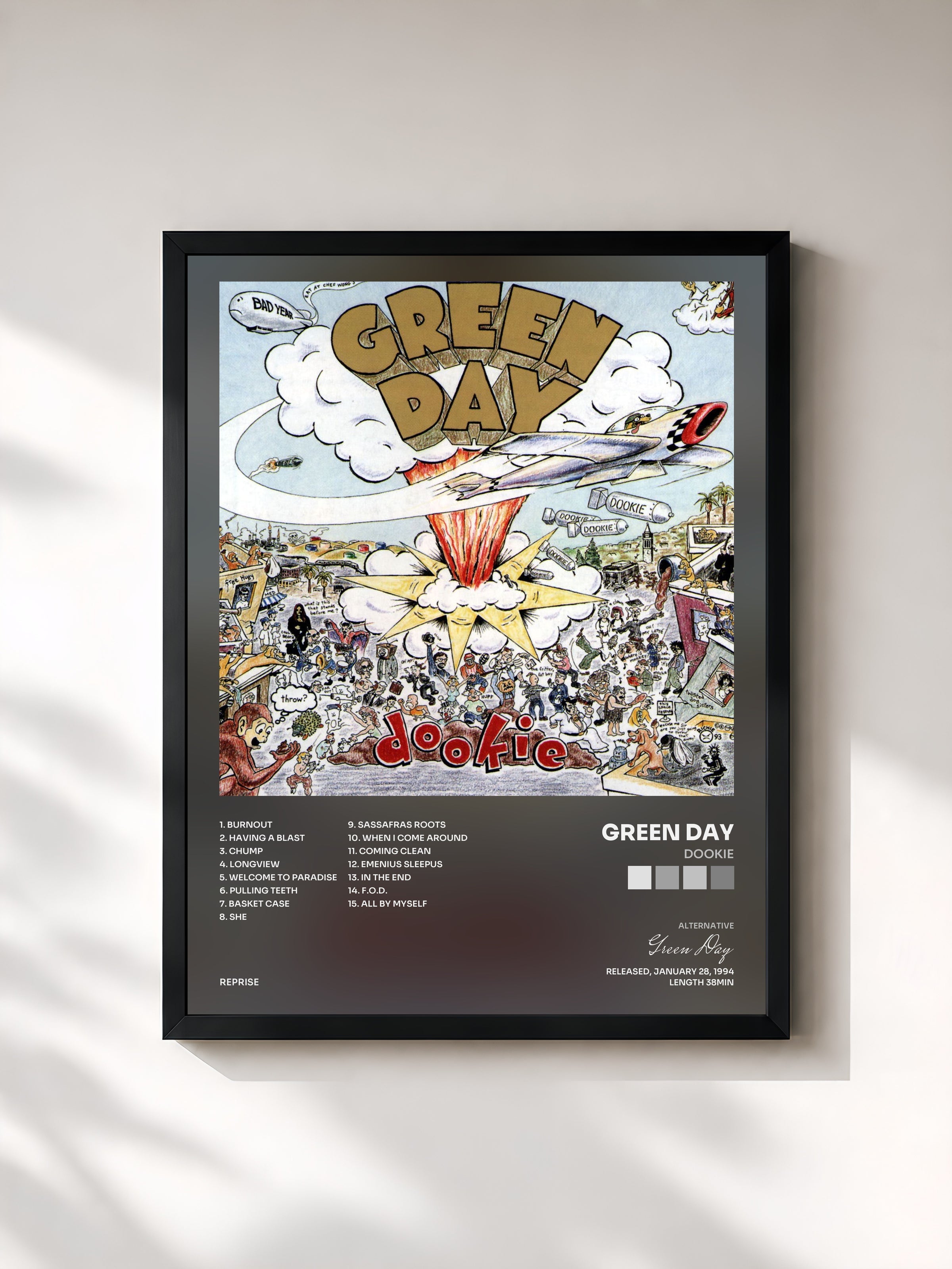 #noir Tableau de l'album Dookie de Green Day, cadre noir, imprimé et encadré en France