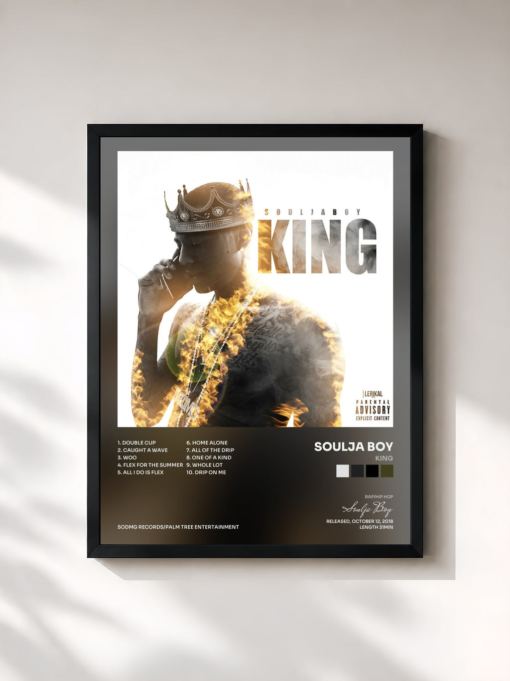 #noir Tableau de l'album King de Soulja Boy, cadre noir, imprimé et encadré en France