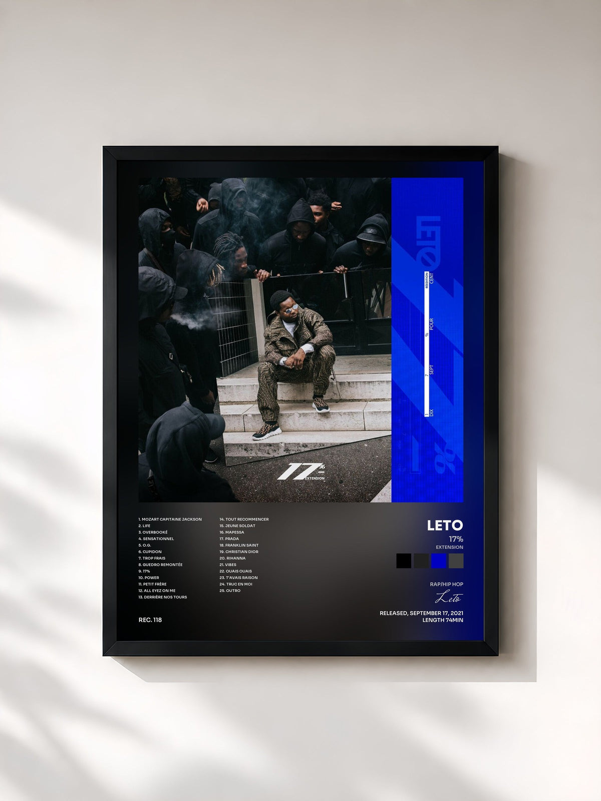 #noir Tableau de l'album 17% (Extension) de Leto, cadre noir, imprimé et encadré en France