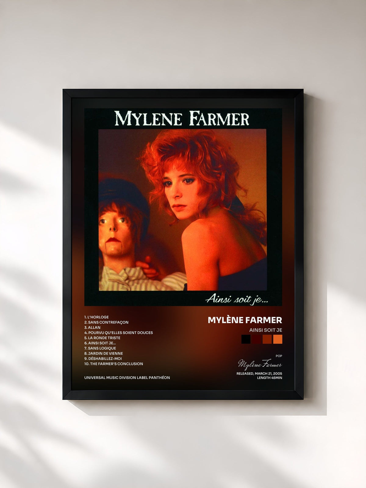 #noir Tableau de l'album Ainsi Soit Je de Mylène Farmer, cadre noir, imprimé et encadré en France