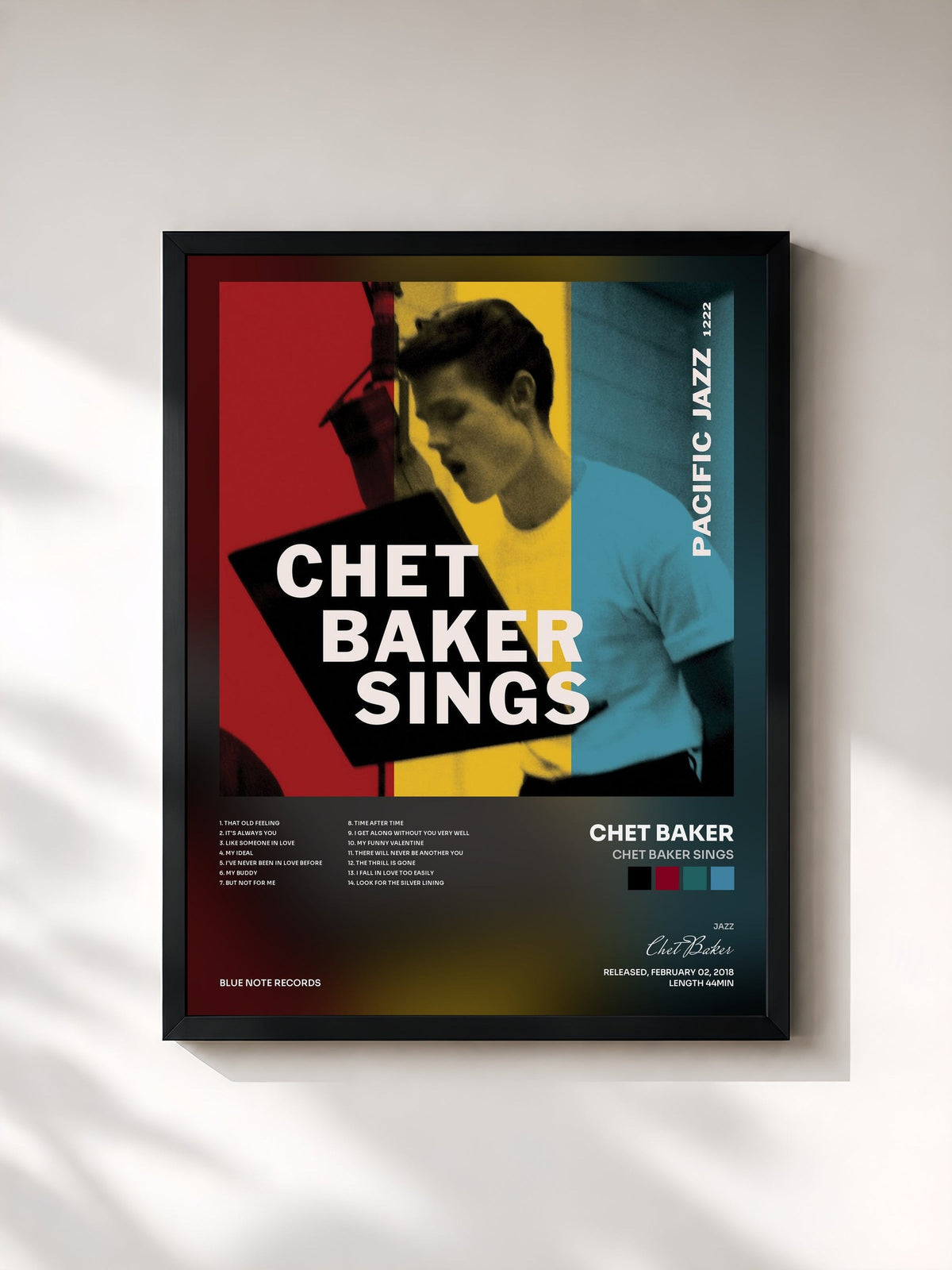 #noir Tableau de l'album Chet Baker Sings de Chet Baker, cadre noir, imprimé et encadré en France