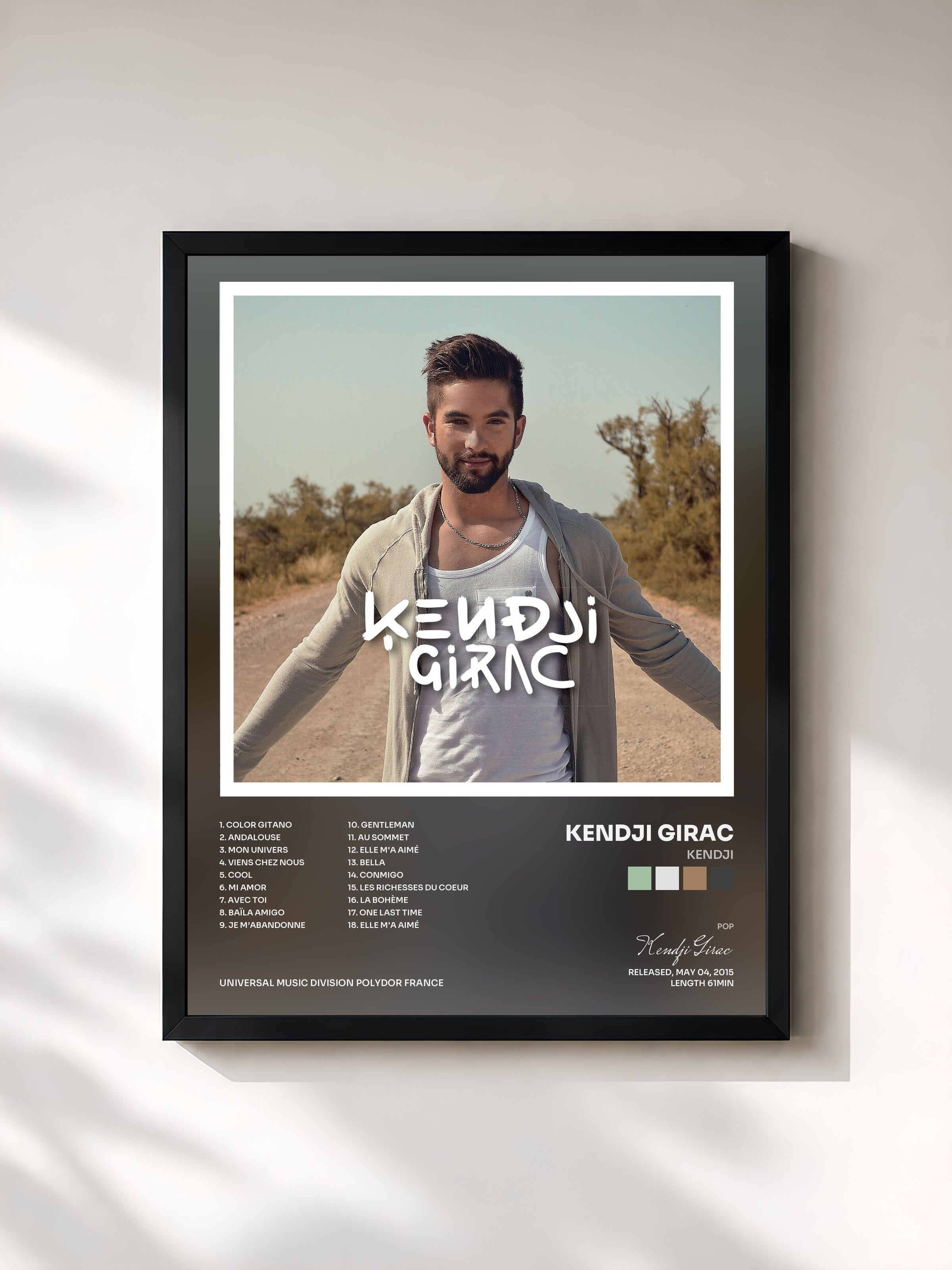 #noir Tableau de l'album Kendji de Kendji Girac, cadre noir, imprimé et encadré en France