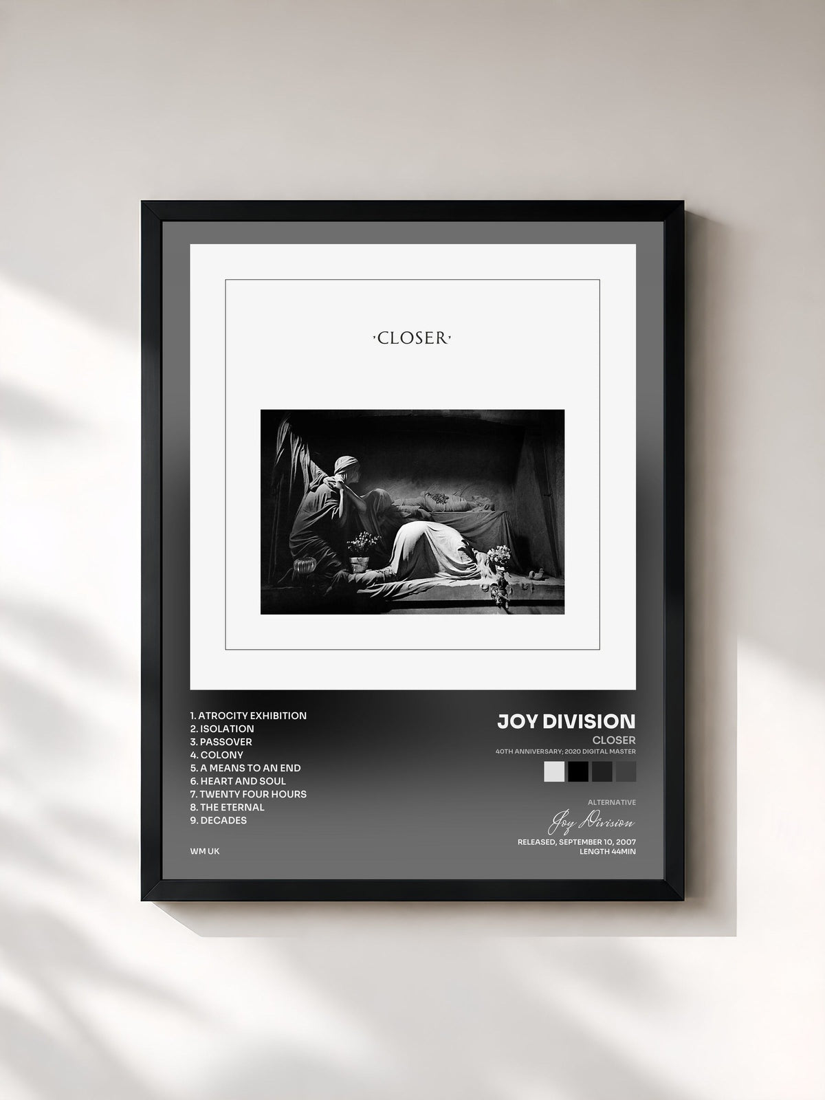 #noir Tableau de l'album Closer (40th Anniversary; 2020 Digital Master) de Joy Division, cadre noir, imprimé et encadré en France