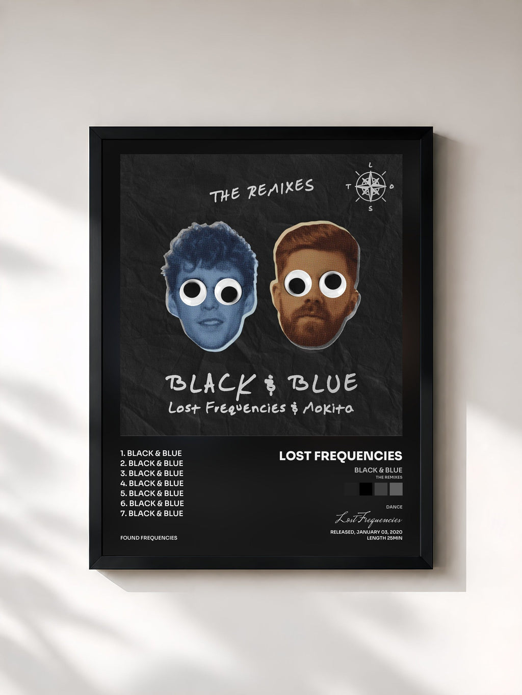 #noir Black & Blue (The Remixes) de Lost Frequencies en lámina enmarcada, marco negro, impresa y enmarcada en Francia