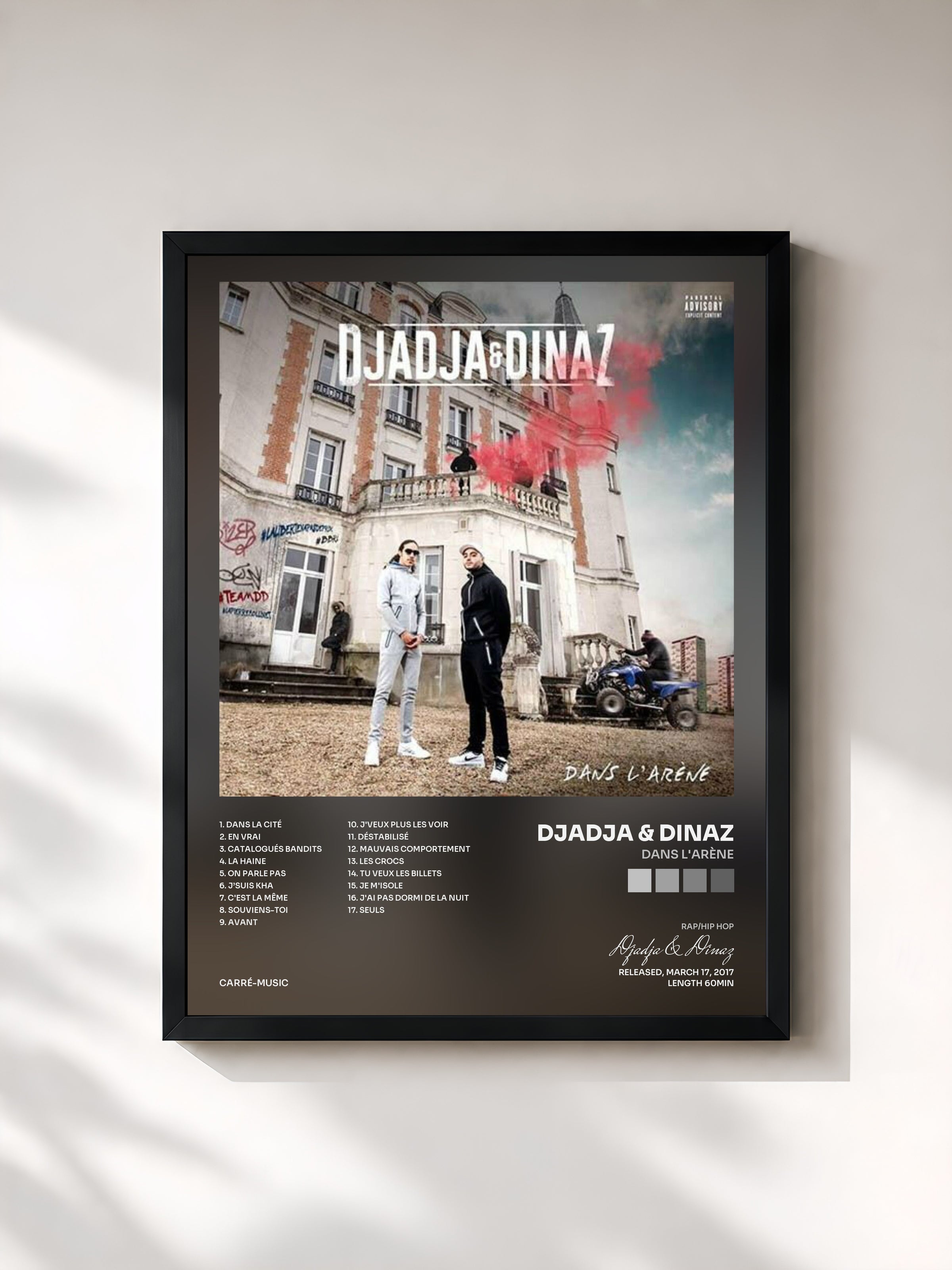 #noir Tableau de l'album Dans l'arène de Djadja & Dinaz, cadre noir, imprimé et encadré en France