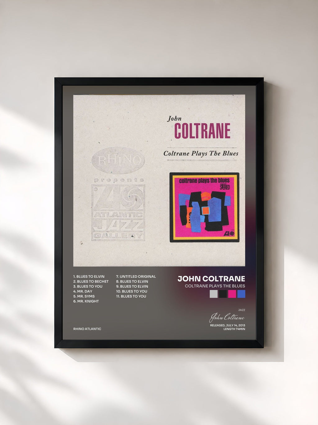#noir Tableau de l'album Coltrane Plays the Blues de John Coltrane, cadre noir, imprimé et encadré en France