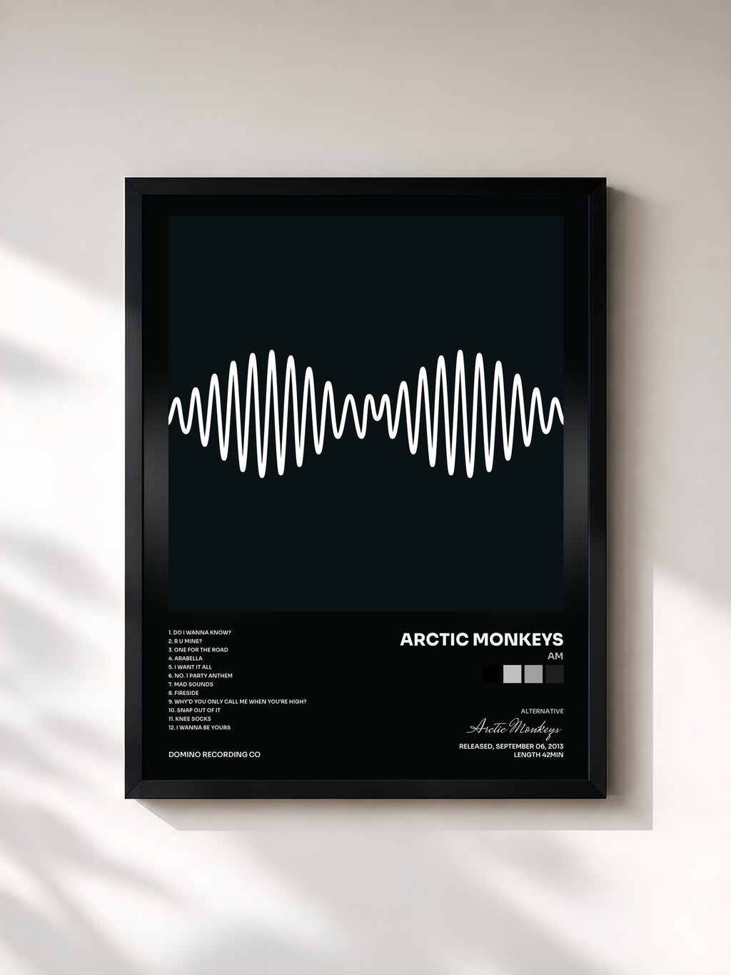 #noir Tableau de l'album AM de Arctic Monkeys, cadre noir, imprimé et encadré en France