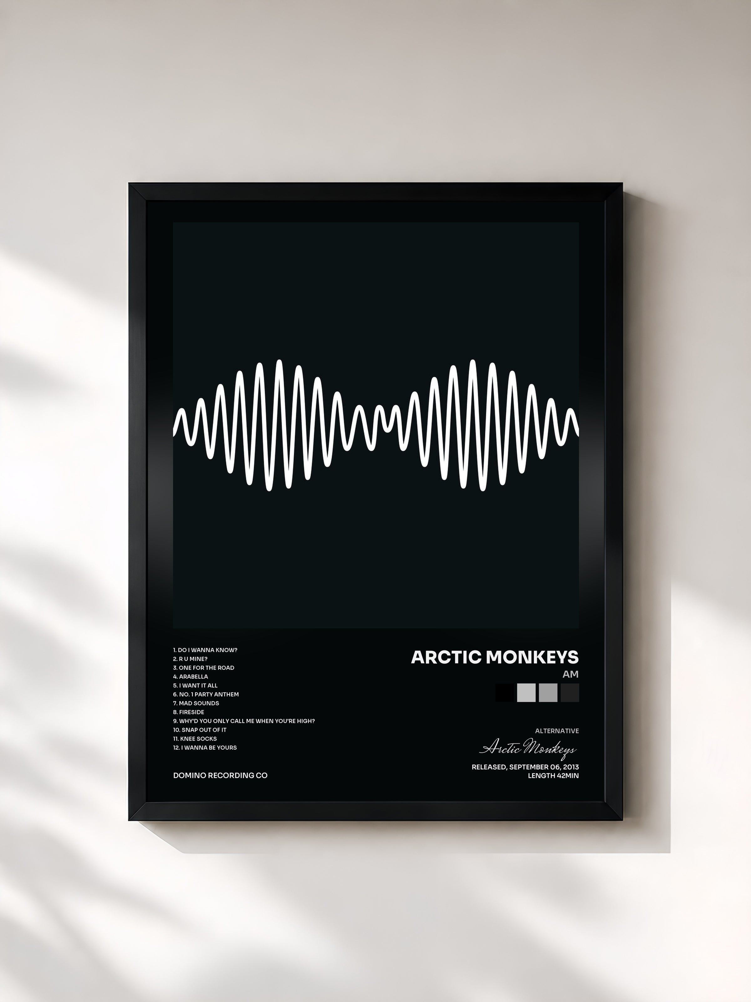 #noir Tableau de l'album AM de Arctic Monkeys, cadre noir, imprimé et encadré en France