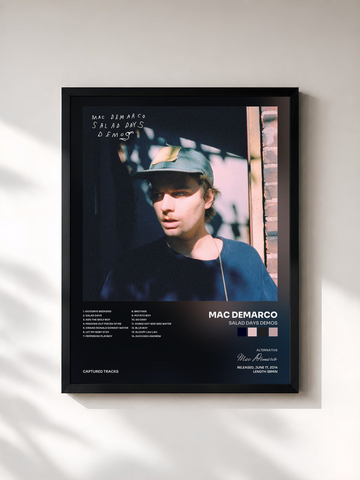 #noir Tableau de l'album Salad Days Demos de Mac Demarco, cadre noir, imprimé et encadré en France