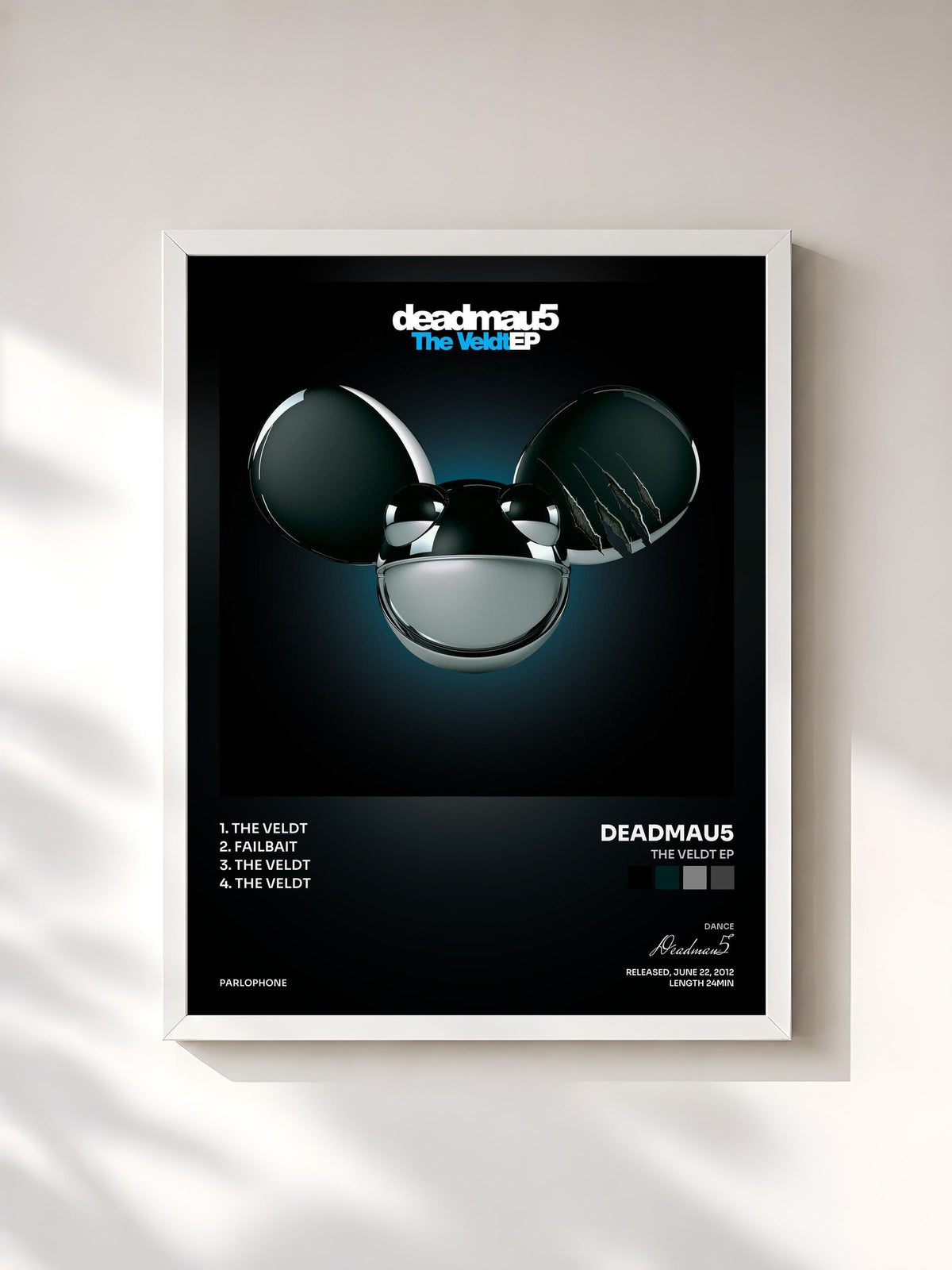 #blanc Tableau de l'album The Veldt EP de Deadmau5, cadre blanc, imprimé et encadré en France