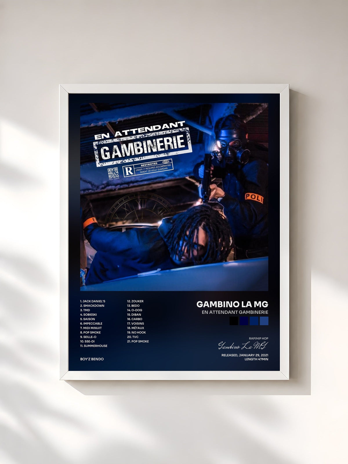 #blanc Tableau de l'album En attendant Gambinerie de Gambino La MG, cadre blanc, imprimé et encadré en France