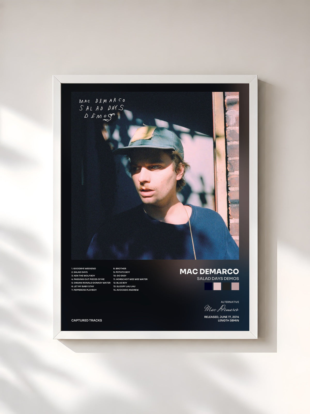 #blanc Tableau de l'album Salad Days Demos de Mac Demarco, cadre blanc, imprimé et encadré en France