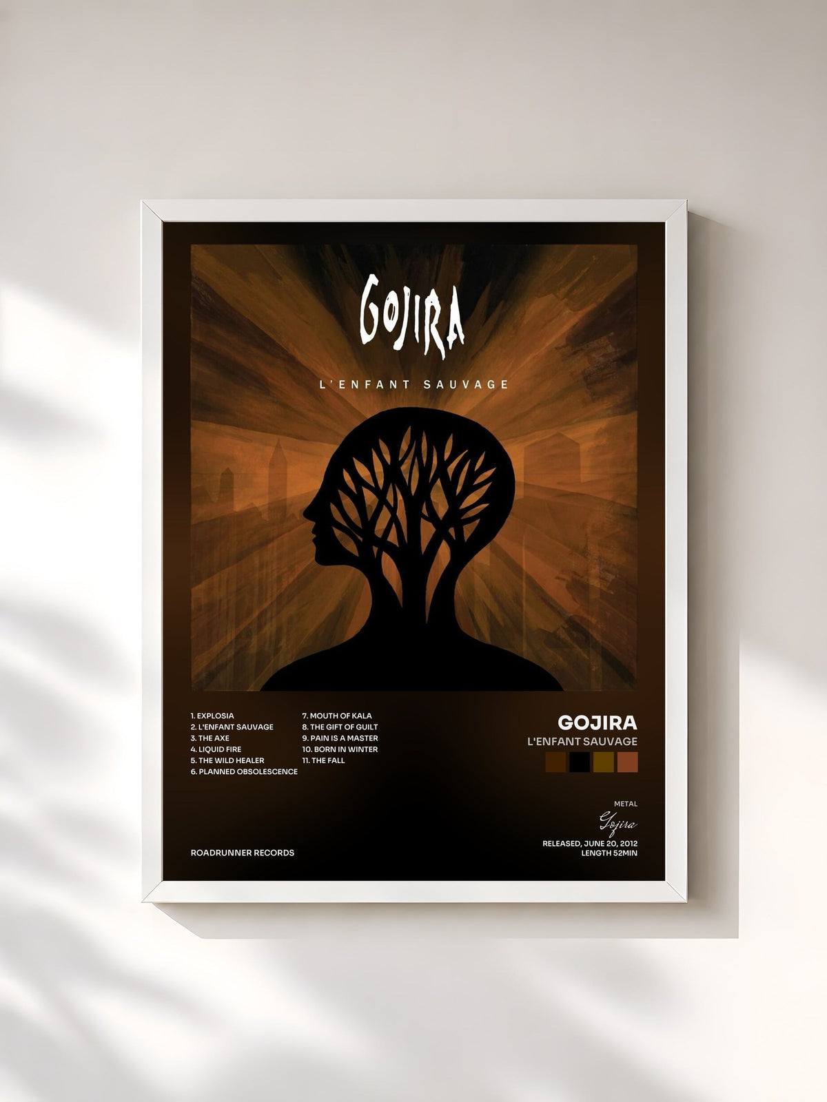 #blanc Tableau de l'album L'Enfant Sauvage de Gojira, cadre blanc, imprimé et encadré en France