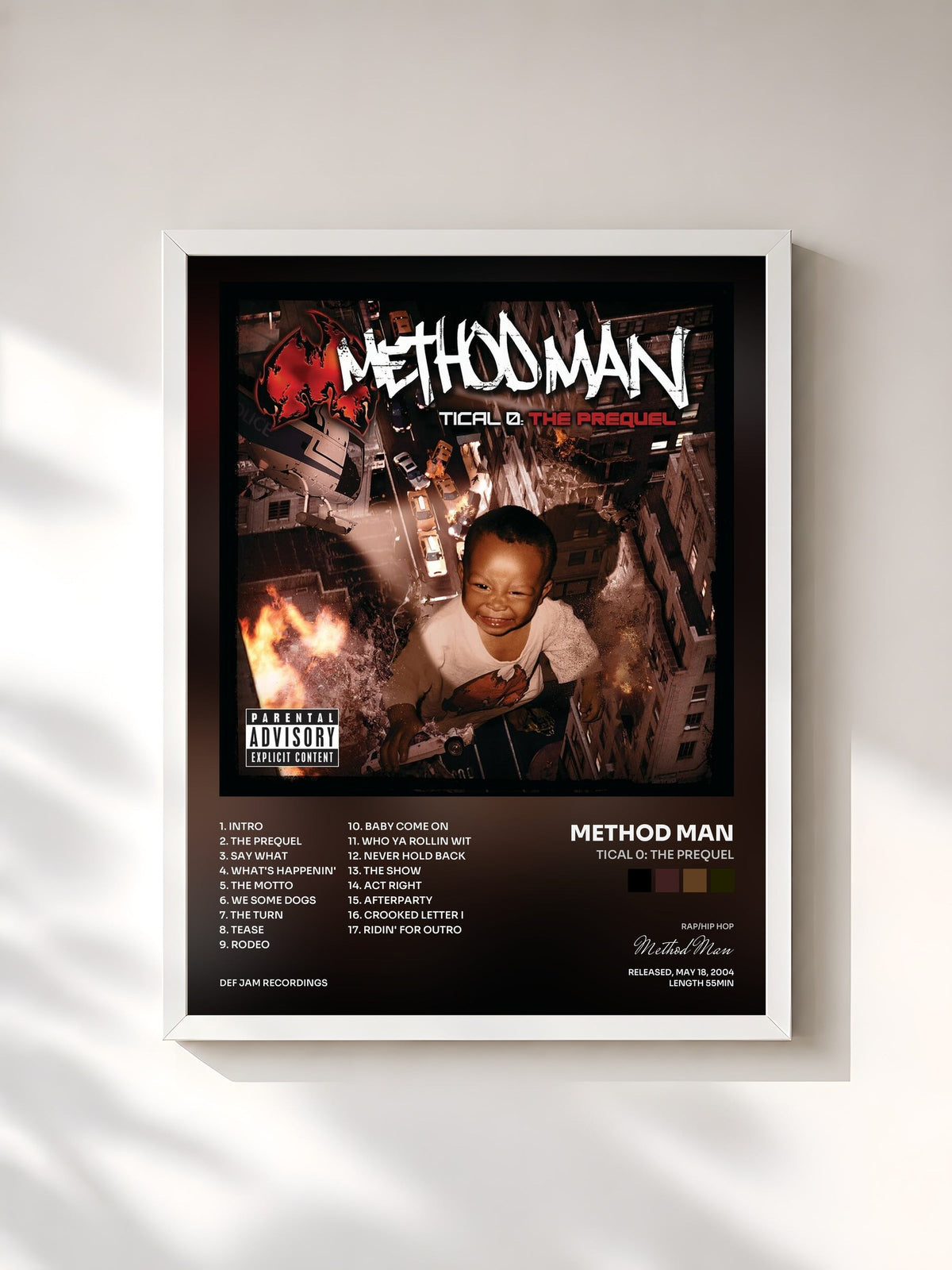 #blanc Tableau de l'album Tical 0: The Prequel de Method Man, cadre blanc, imprimé et encadré en France