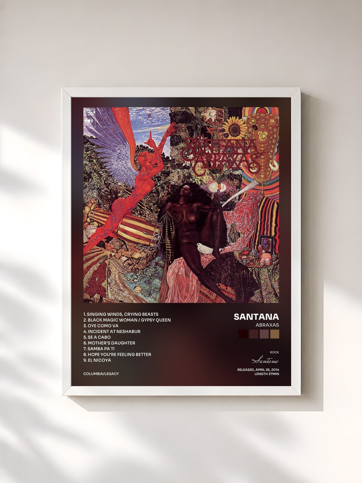 #blanc Tableau de l'album Abraxas de Santana, cadre blanc, imprimé et encadré en France