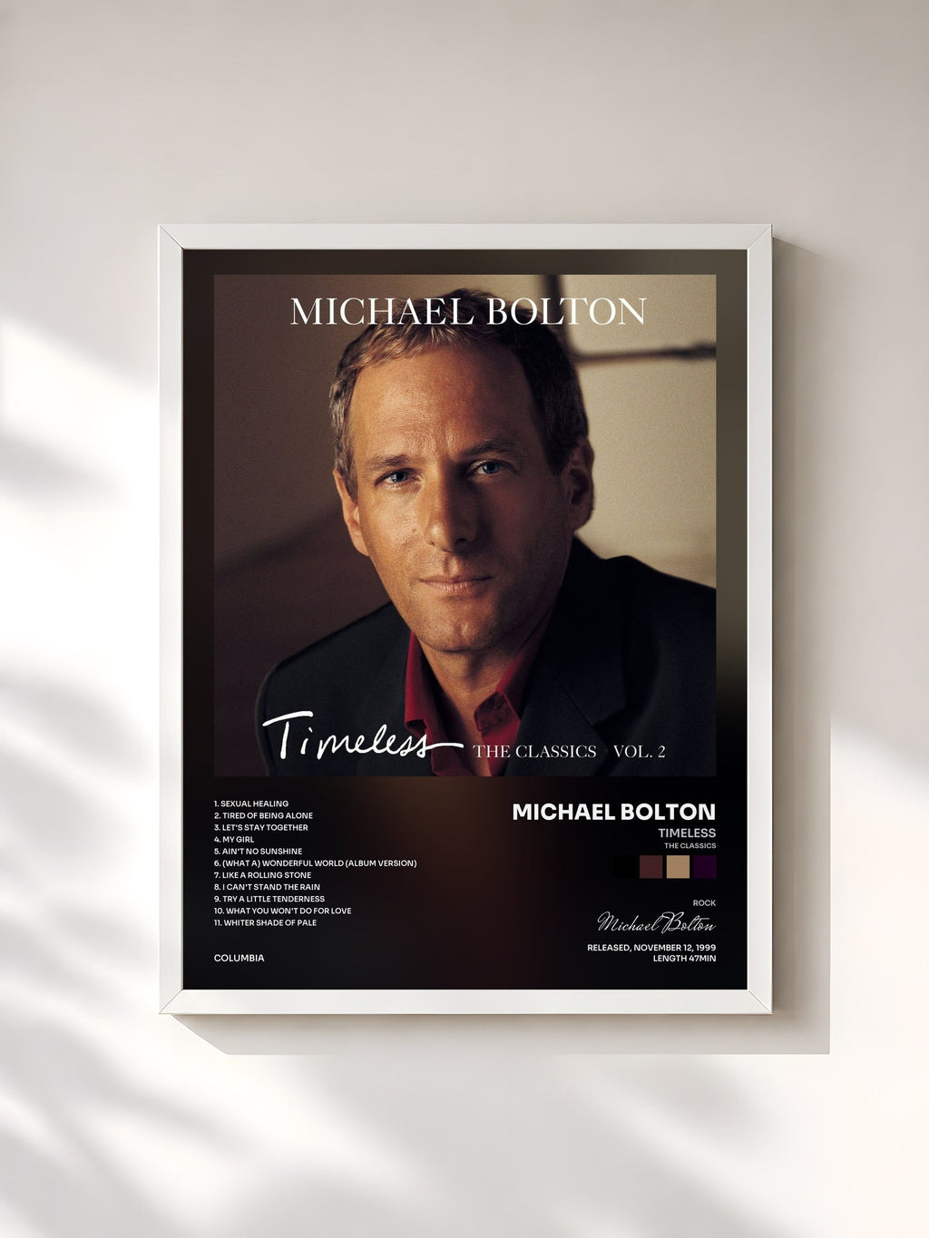 #blanc Timeless (The Classics) Vol. 2 by Michael Bolton as a framed art print, white frame, printed and framed in France