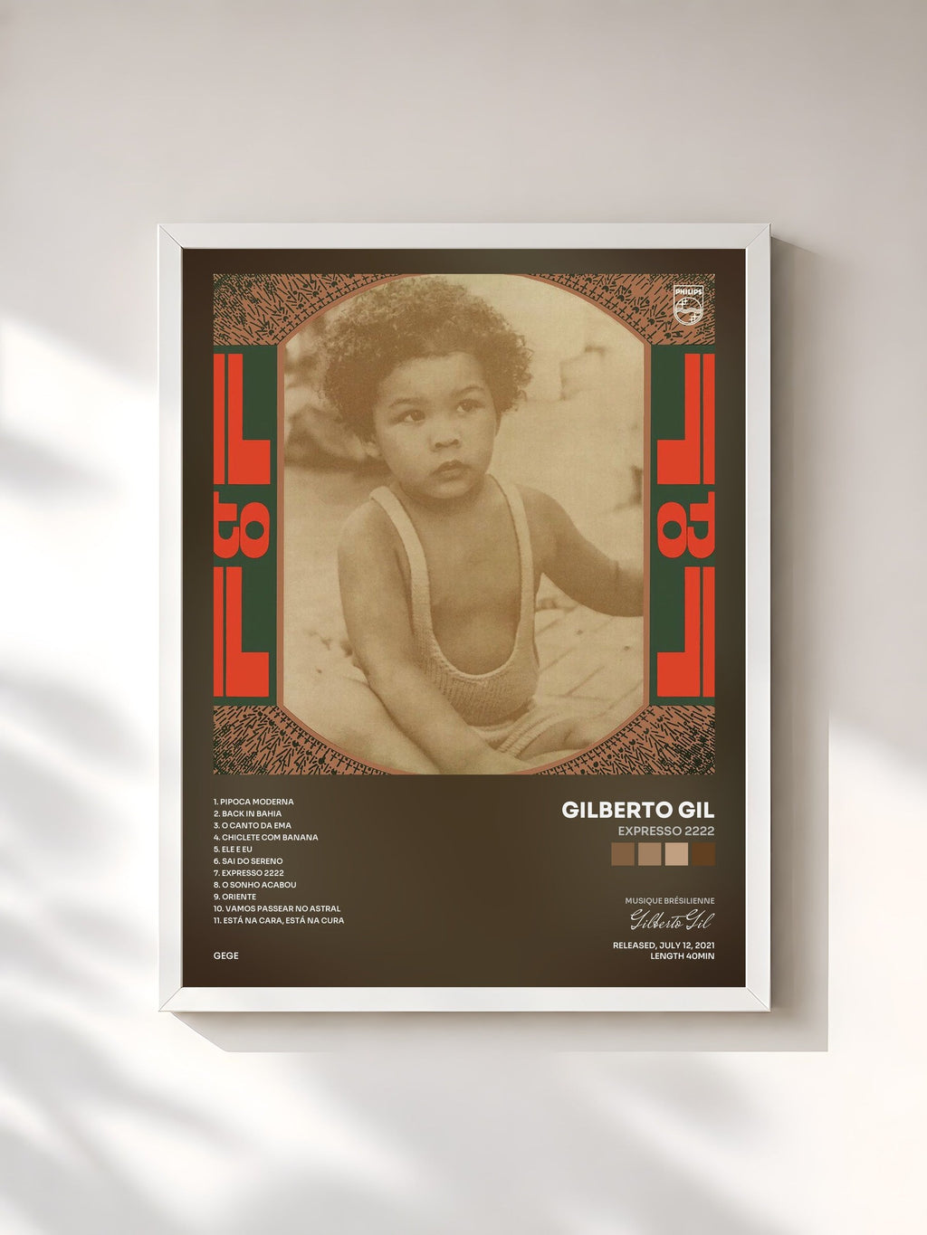 #blanc Tableau de l'album Expresso 2222 de Gilberto Gil, cadre blanc, imprimé et encadré en France