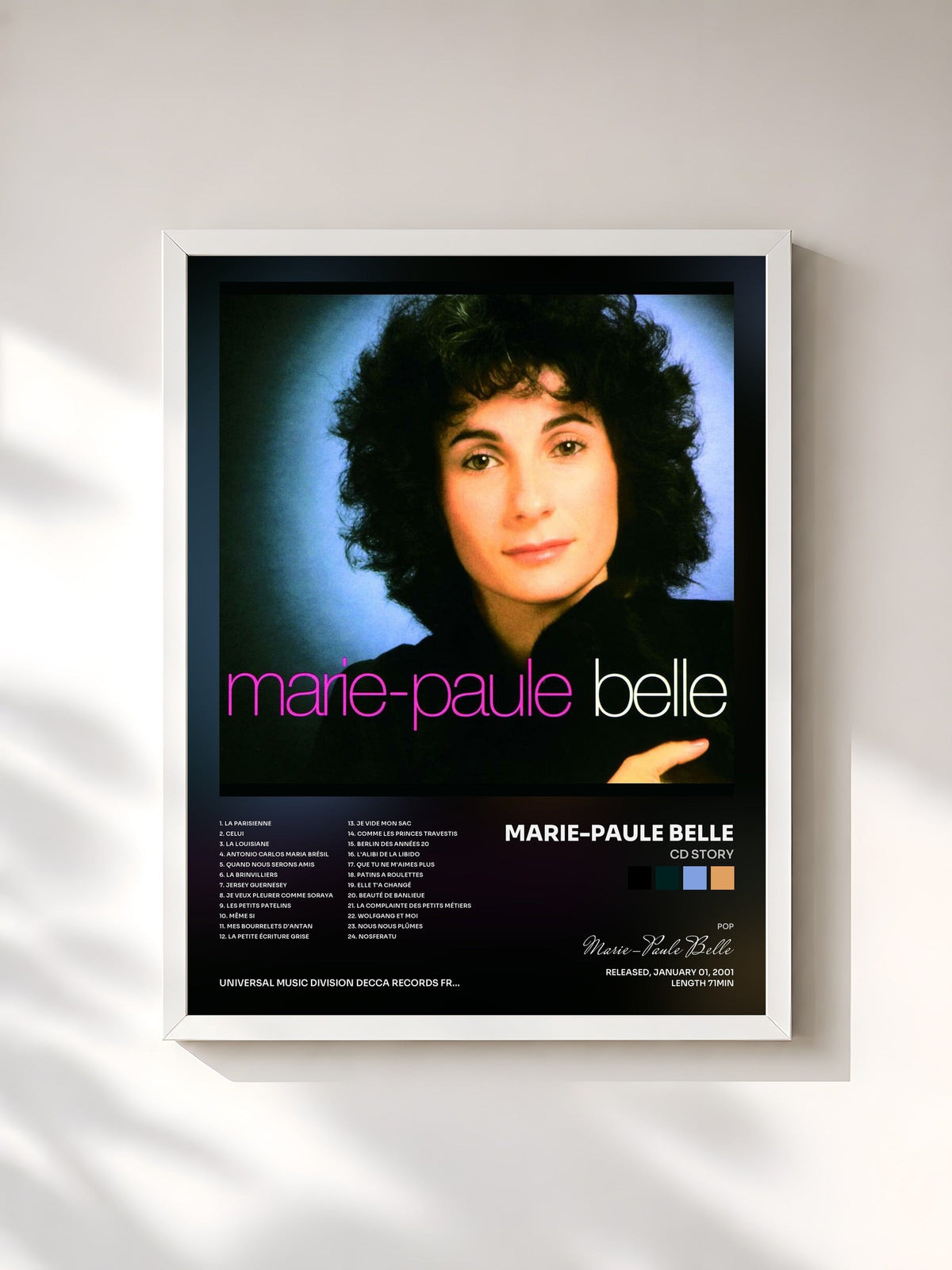 #blanc CD Story by Marie-Paule Belle as a framed art print, white frame, printed and framed in France