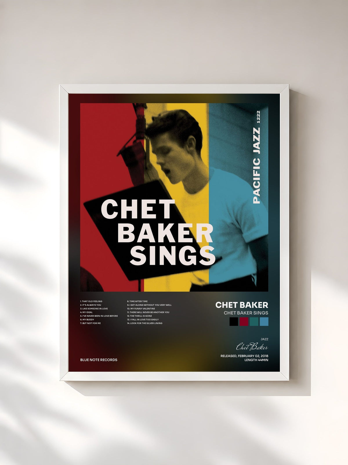 #blanc Tableau de l'album Chet Baker Sings de Chet Baker, cadre blanc, imprimé et encadré en France