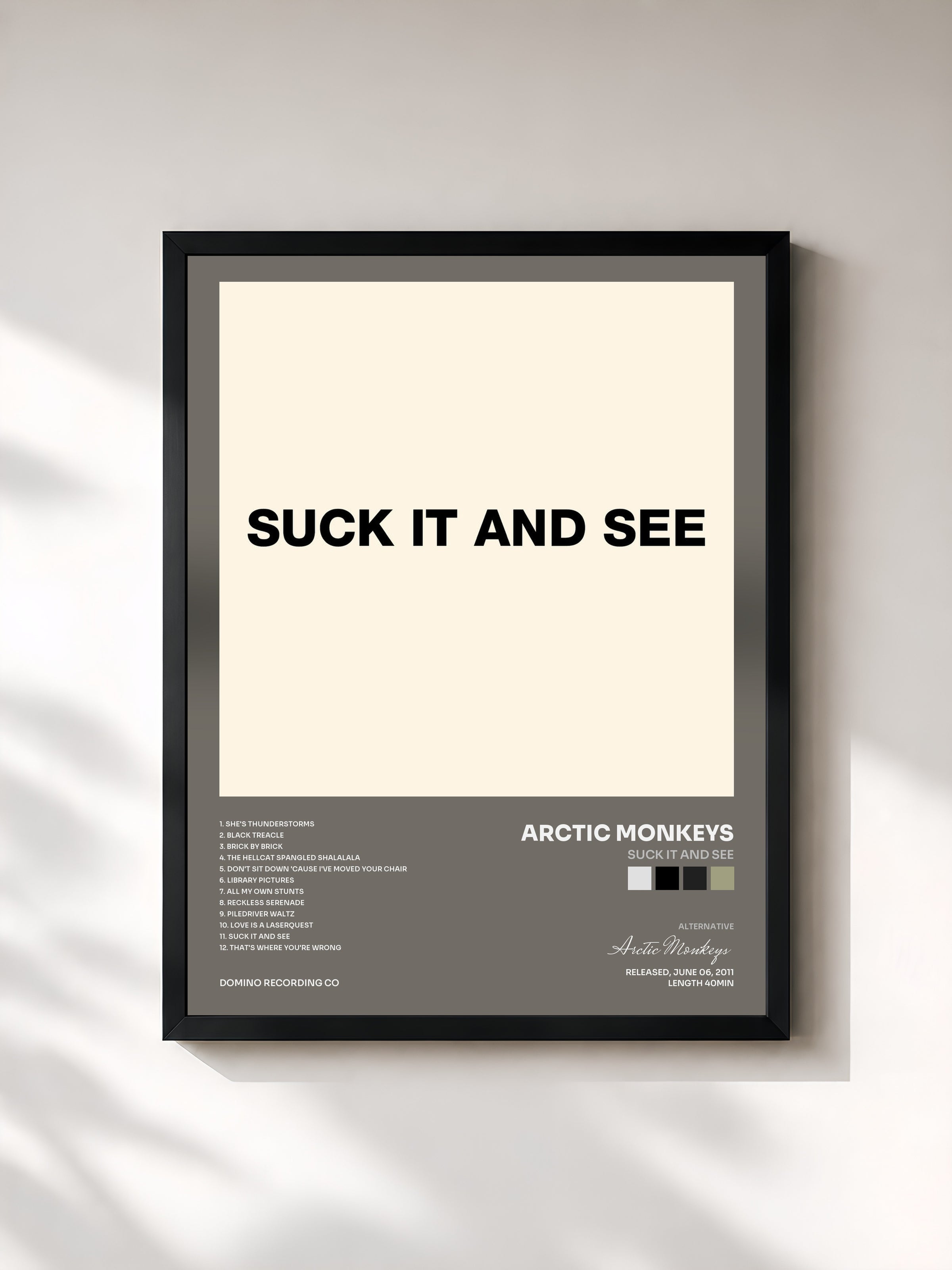 #noir Tableau de l'album Suck It and See de Arctic Monkeys, cadre noir, imprimé et encadré en France