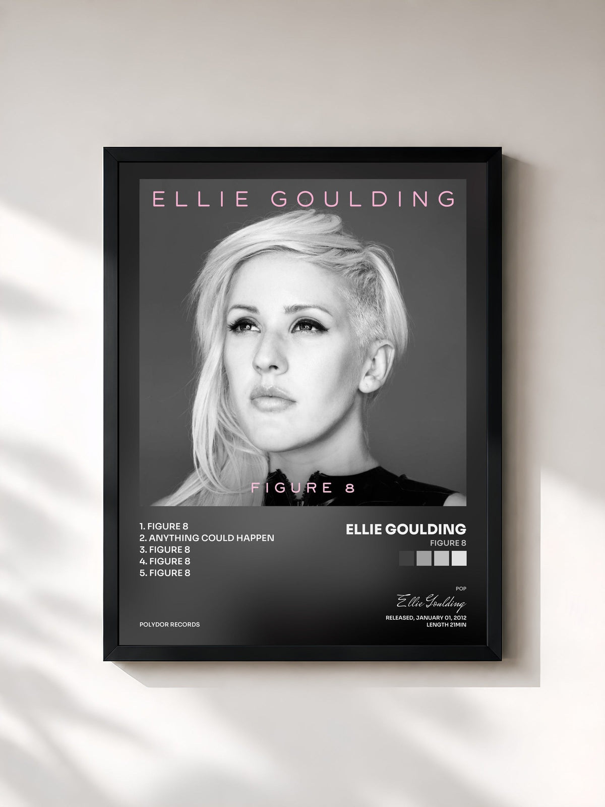 #noir Tableau de l'album Figure 8 de Ellie Goulding, cadre noir, imprimé et encadré en France