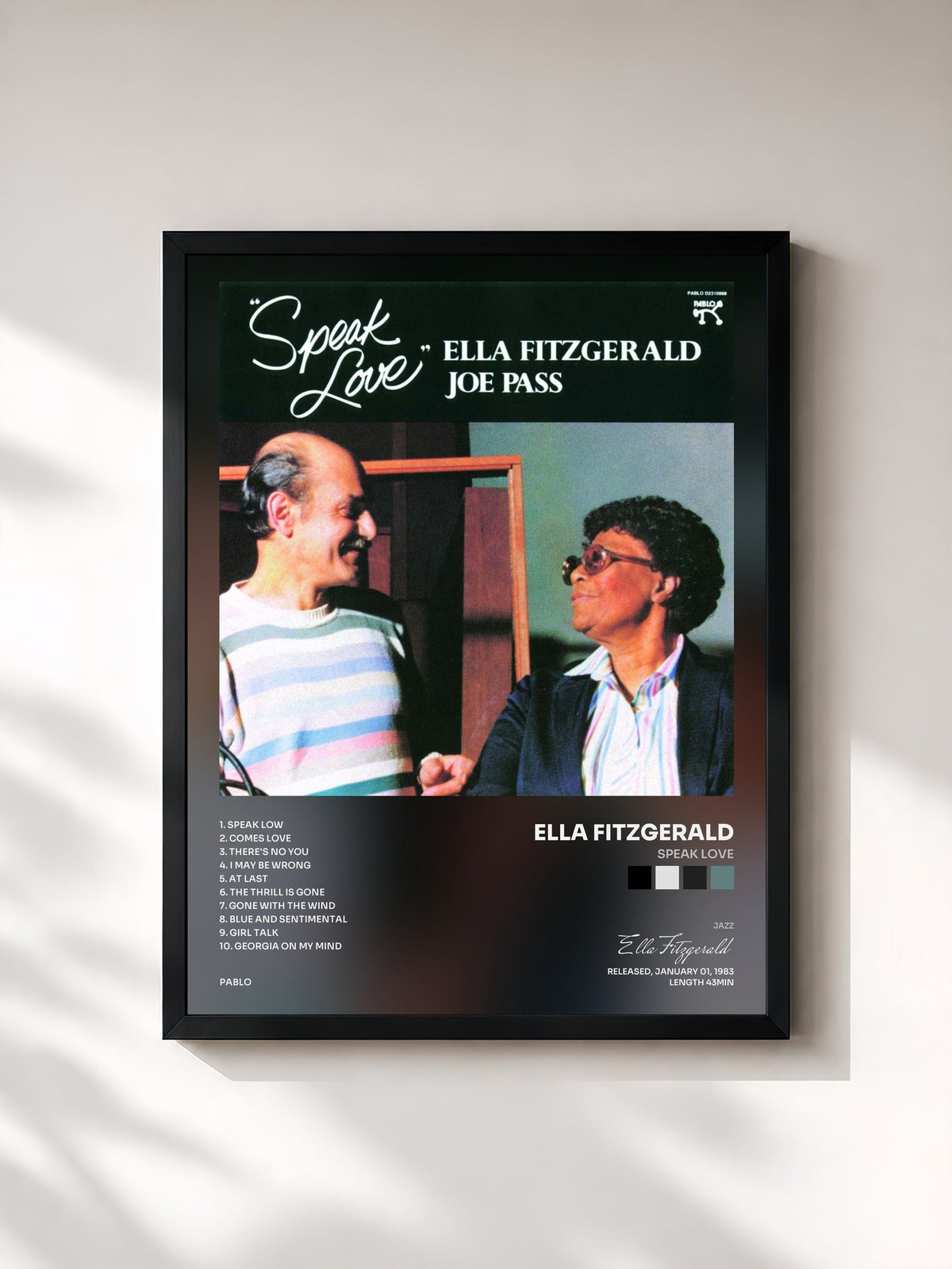 #noir Tableau de l'album Speak Love de Ella Fitzgerald, cadre noir, imprimé et encadré en France