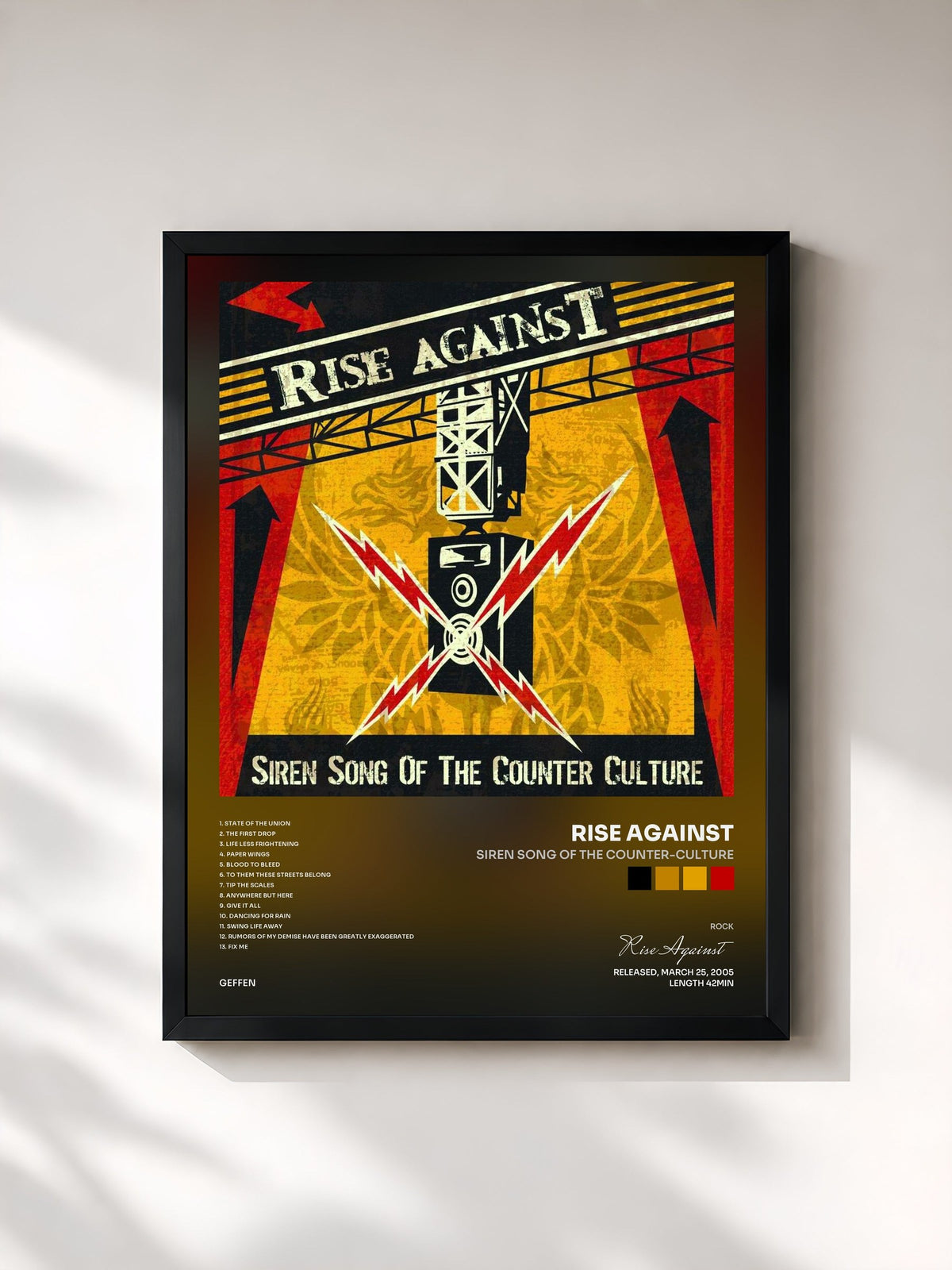 #noir Tableau de l'album Siren Song Of The Counter-Culture de Rise Against, cadre noir, imprimé et encadré en France
