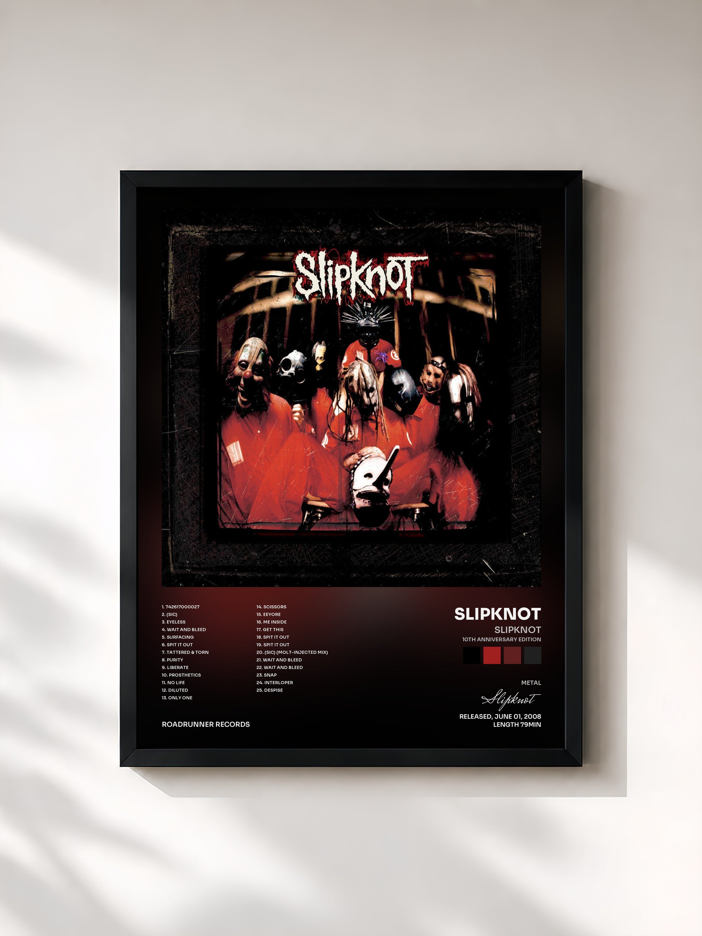 #noir Tableau de l'album Slipknot (10th Anniversary Edition) de Slipknot, cadre noir, imprimé et encadré en France