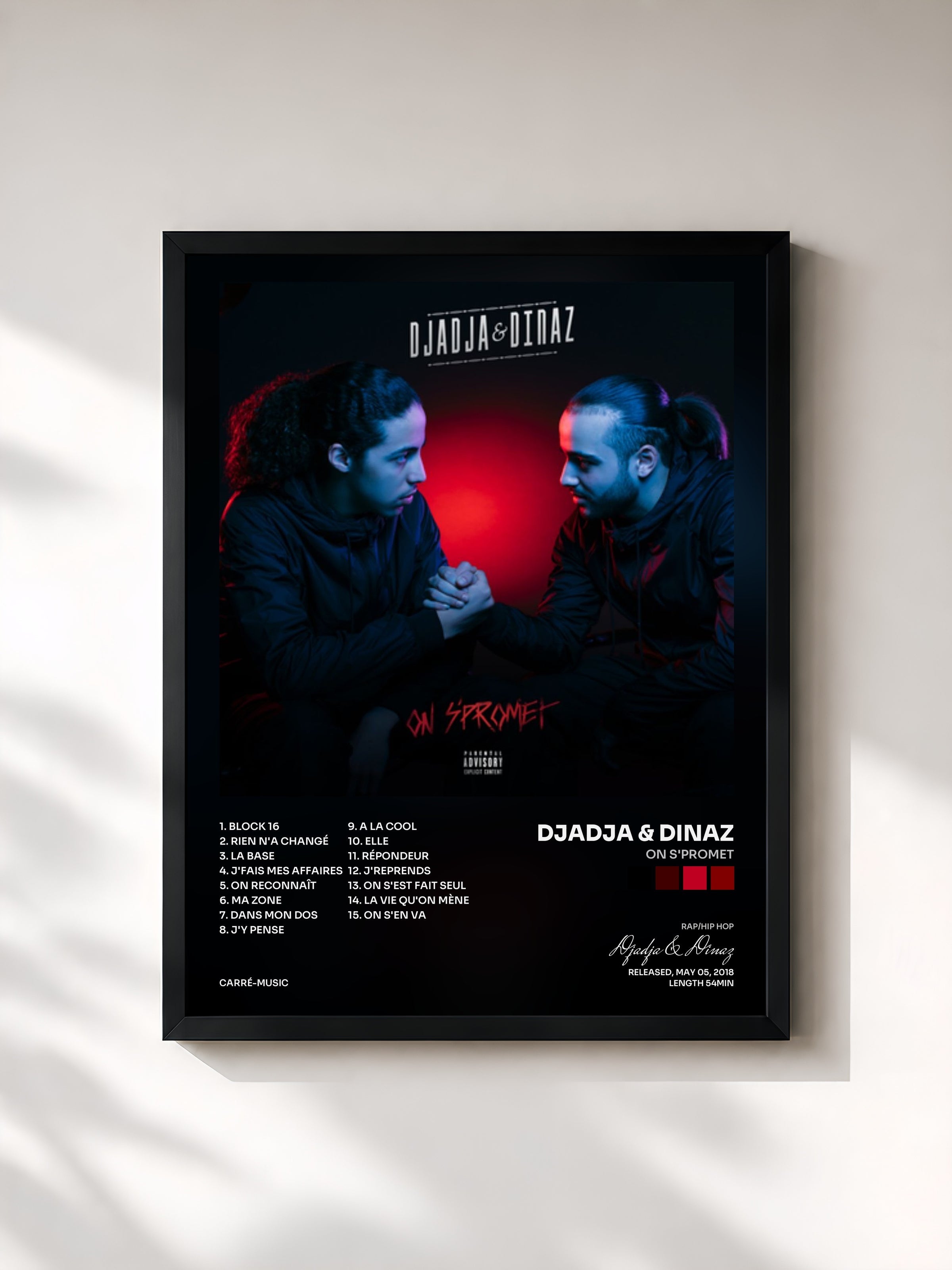 #noir Tableau de l'album On s'promet de Djadja & Dinaz, cadre noir, imprimé et encadré en France