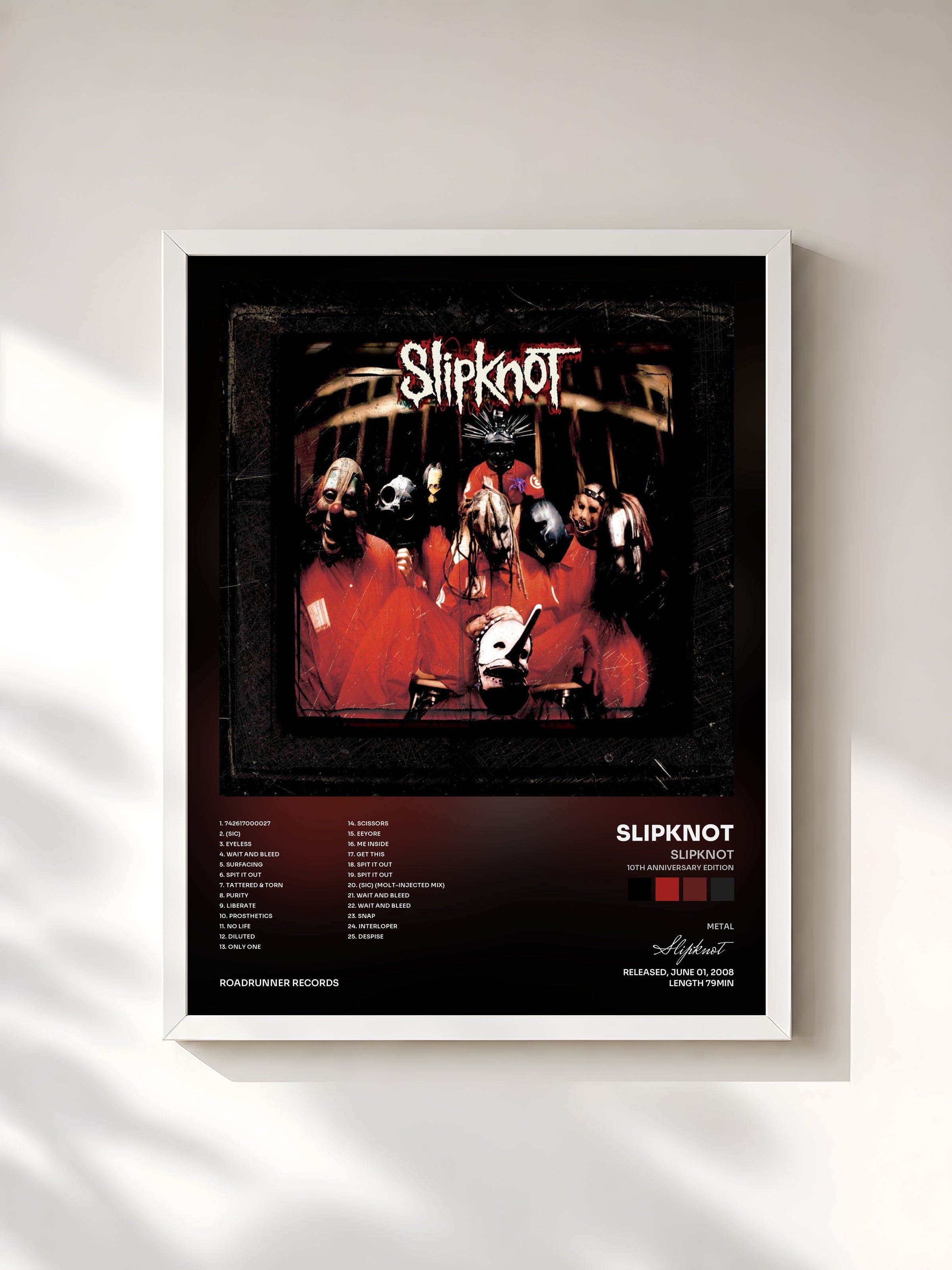 #blanc Tableau de l'album Slipknot (10th Anniversary Edition) de Slipknot, cadre blanc, imprimé et encadré en France