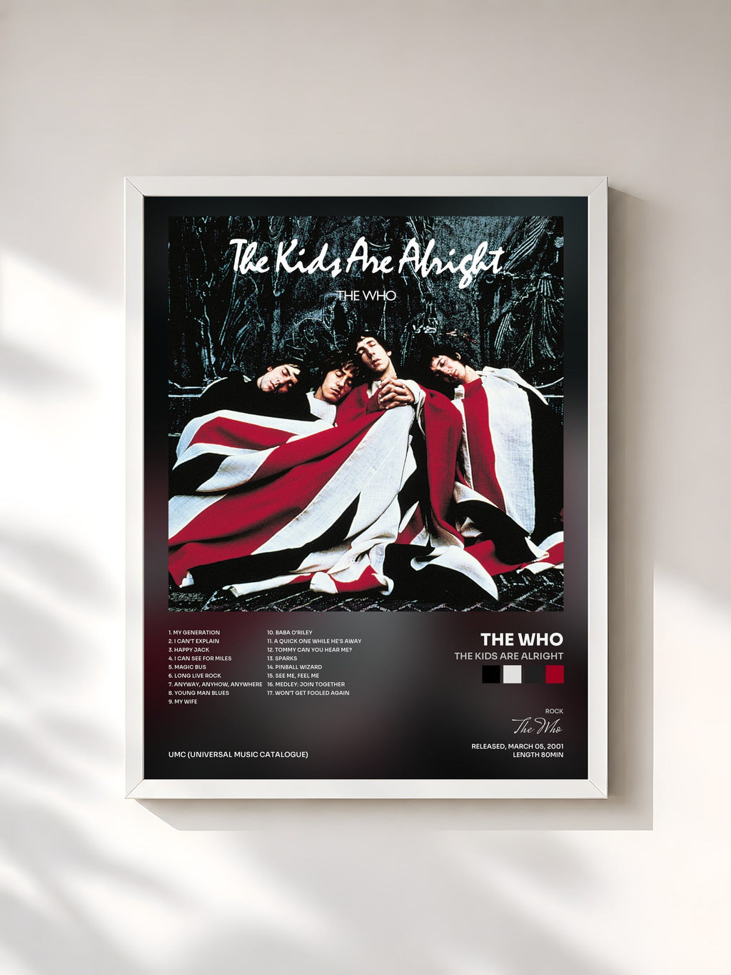 #blanc Tableau de l'album The Kids Are Alright de The Who, cadre blanc, imprimé et encadré en France